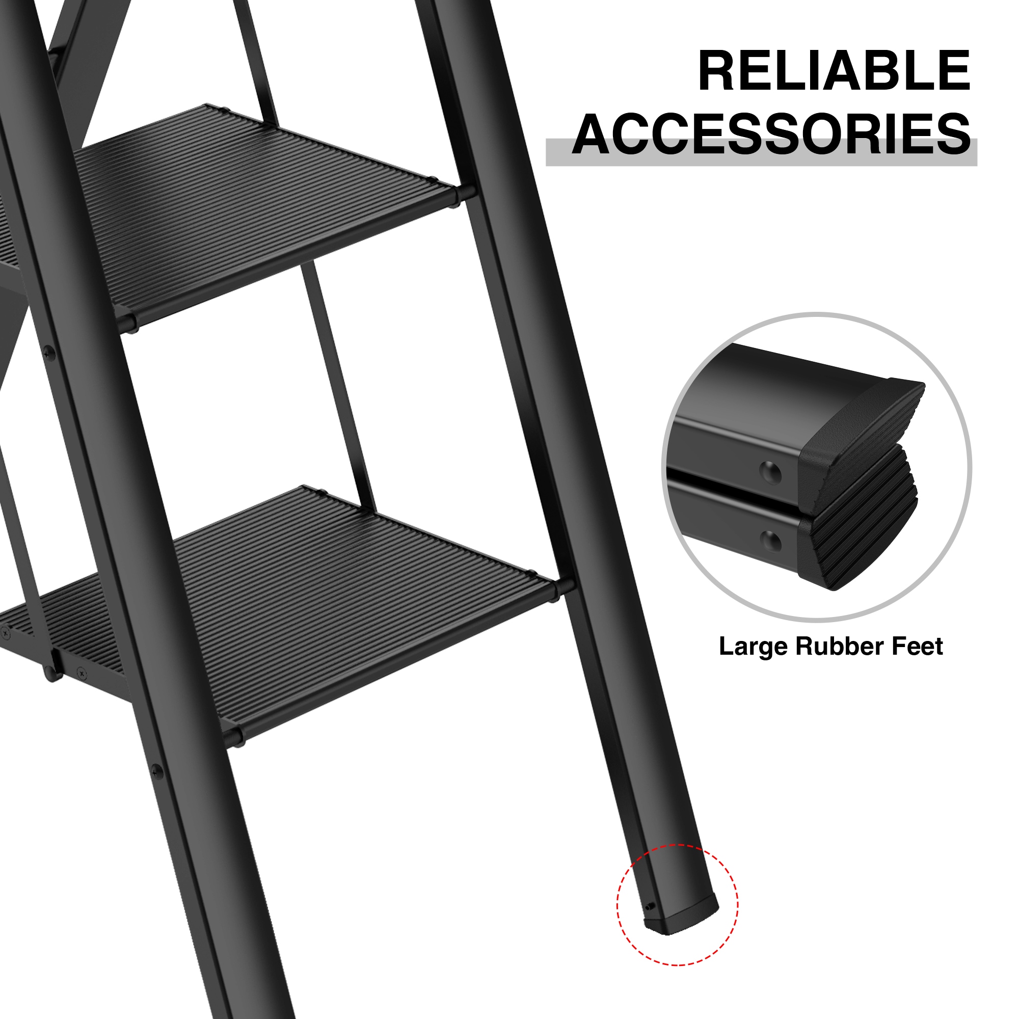 Taburete Plegable de Aluminio Negro con Capacidad de 300 lbs. de 4 Pasos Kahomvis