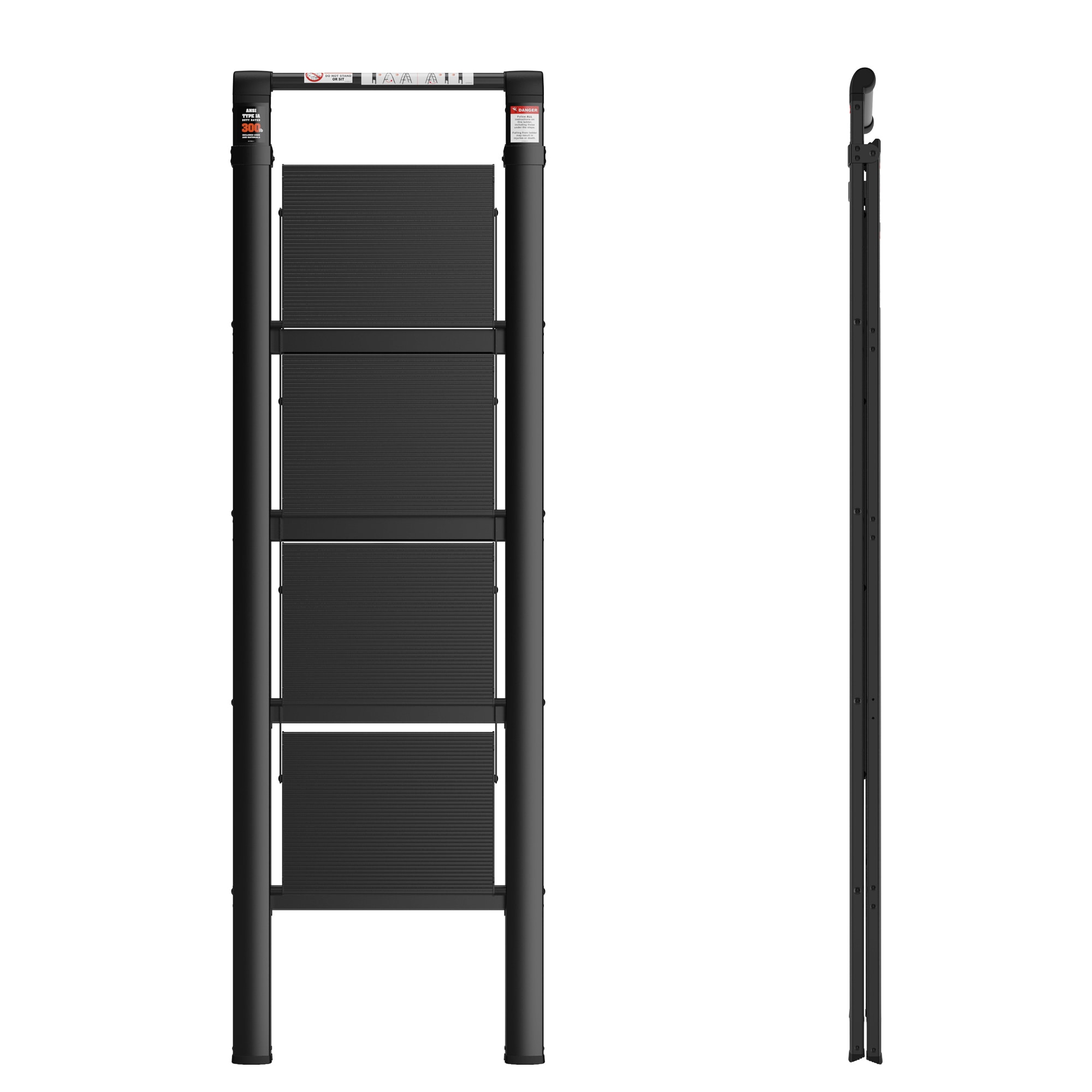 Taburete Plegable de Aluminio Negro con Capacidad de 300 lbs. de 4 Pasos Kahomvis