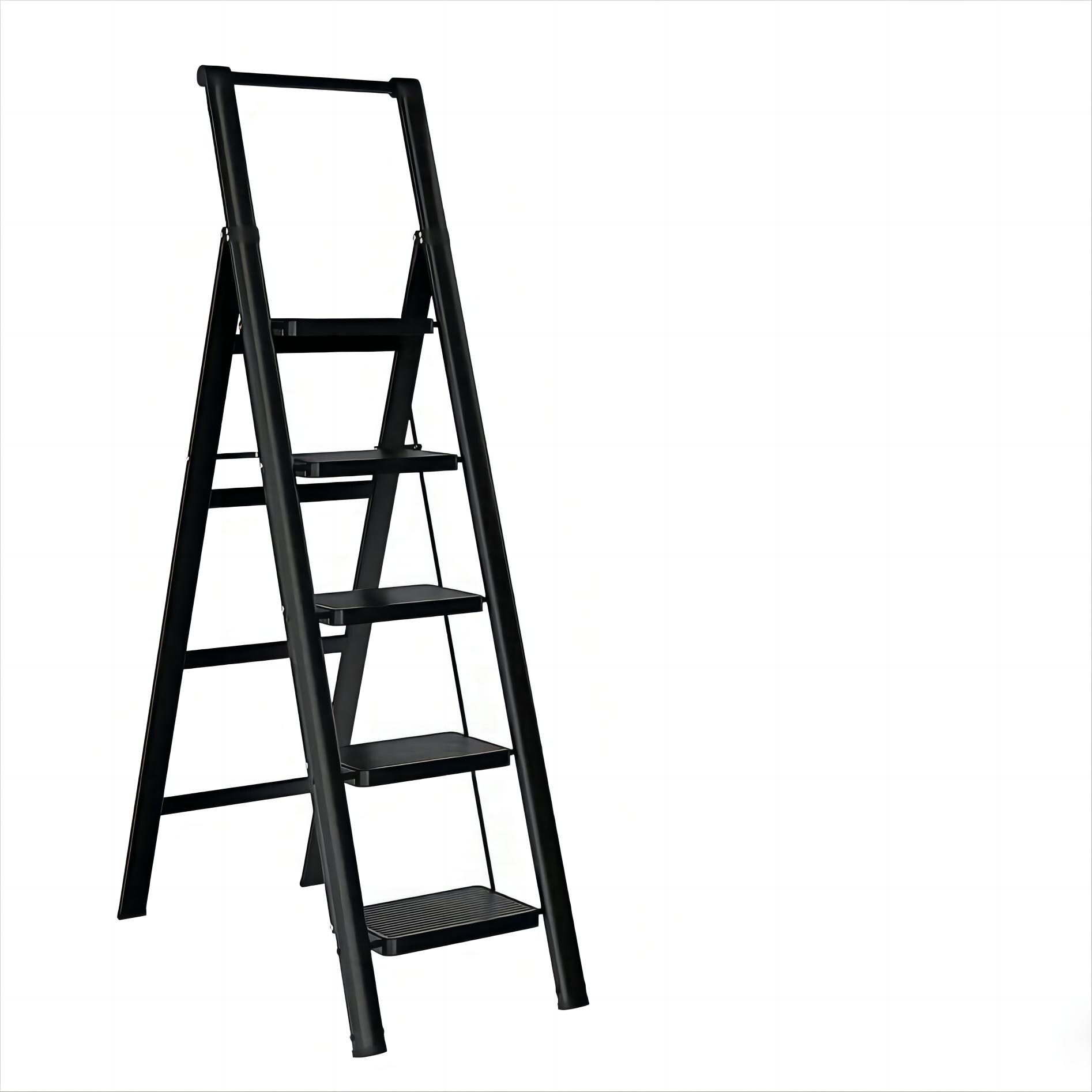 Taburete Plegable de Acero Negro con Capacidad de 600 libras de WELLFOR de 5 Pasos TL-HGY-29084