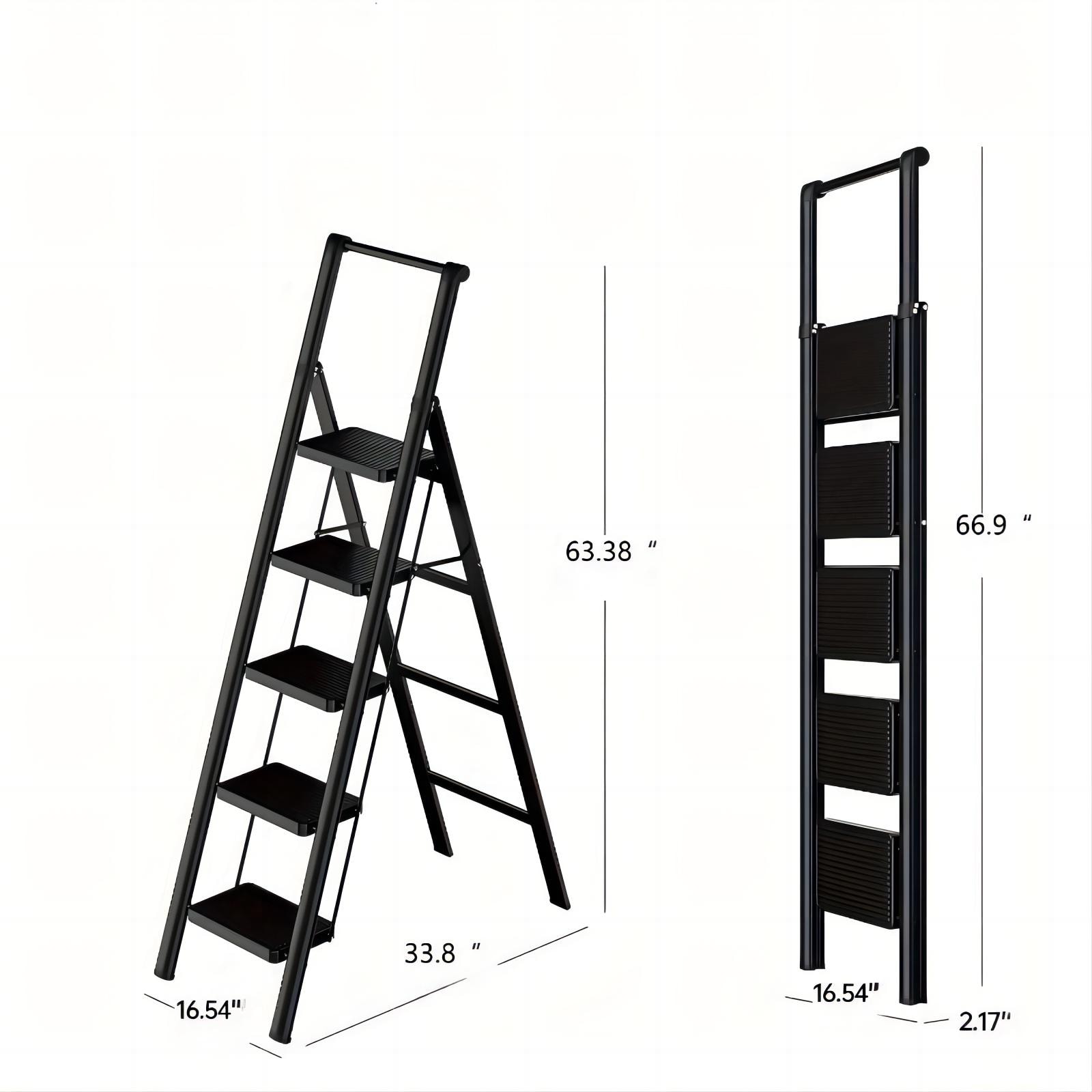 Taburete Plegable de Acero Negro con Capacidad de 600 libras de WELLFOR de 5 Pasos TL-HGY-29084