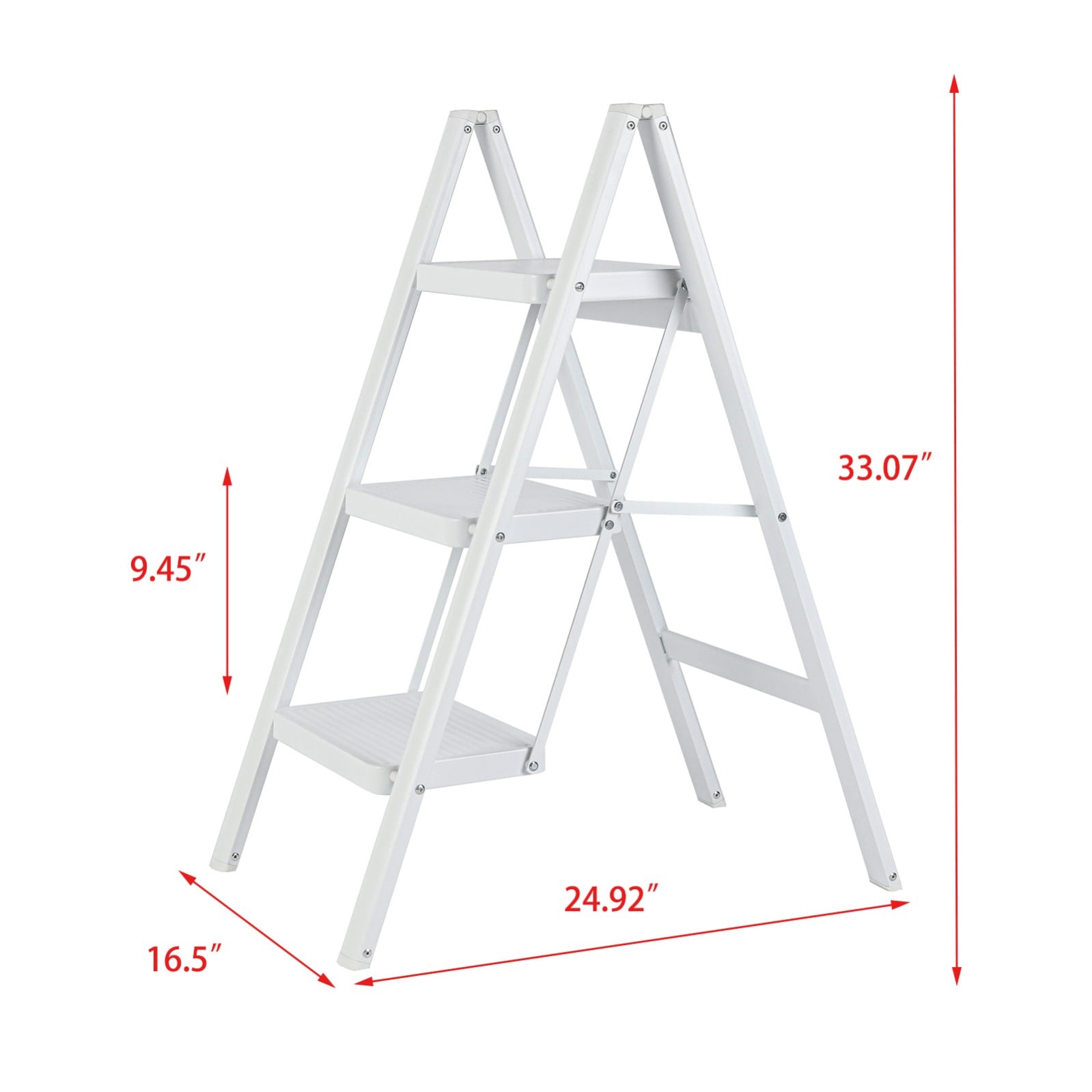 Escalera de 3 Pasos Siavonce - Capacidad de 330 lb, Plegable, de Acero Blanco