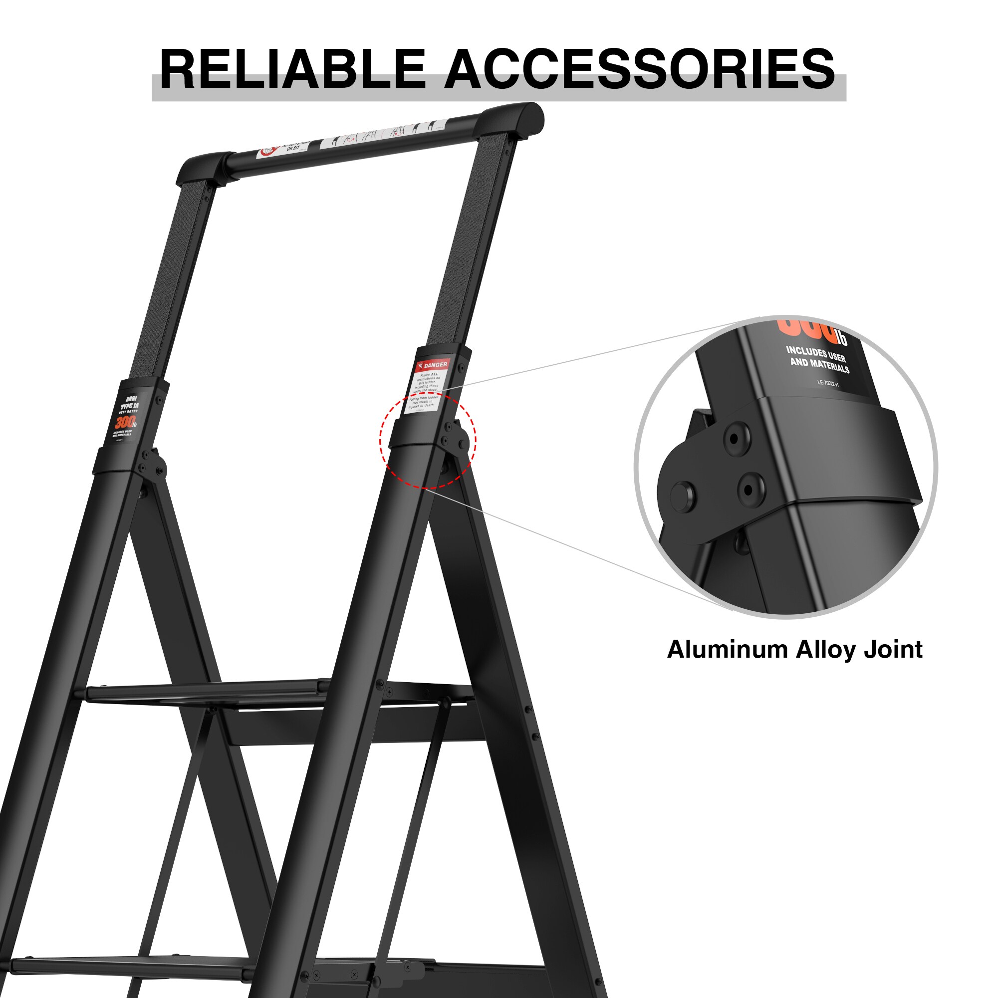 Escalera de 4 peldaños Maocao Hoom con capacidad de 300 lb, escalón plegable de aluminio negro