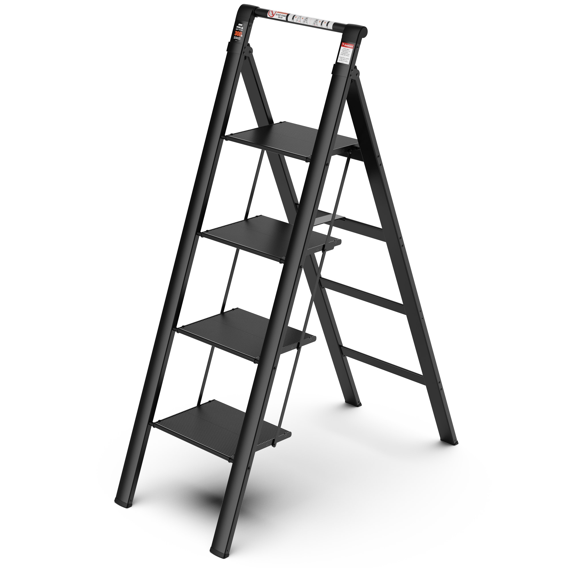 Escalera de 4 peldaños Maocao Hoom con capacidad de 300 lb, escalón plegable de aluminio negro