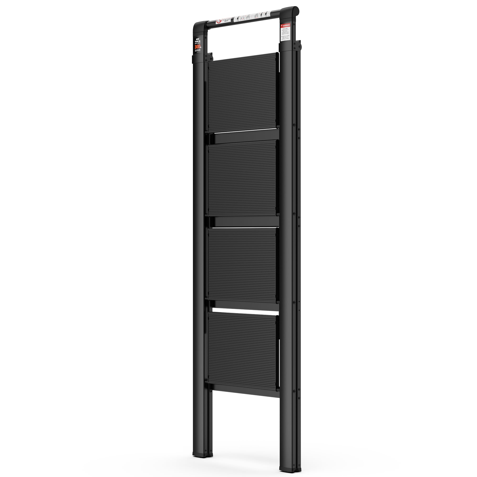Escalera de 4 peldaños Maocao Hoom con capacidad de 300 lb, escalón plegable de aluminio negro