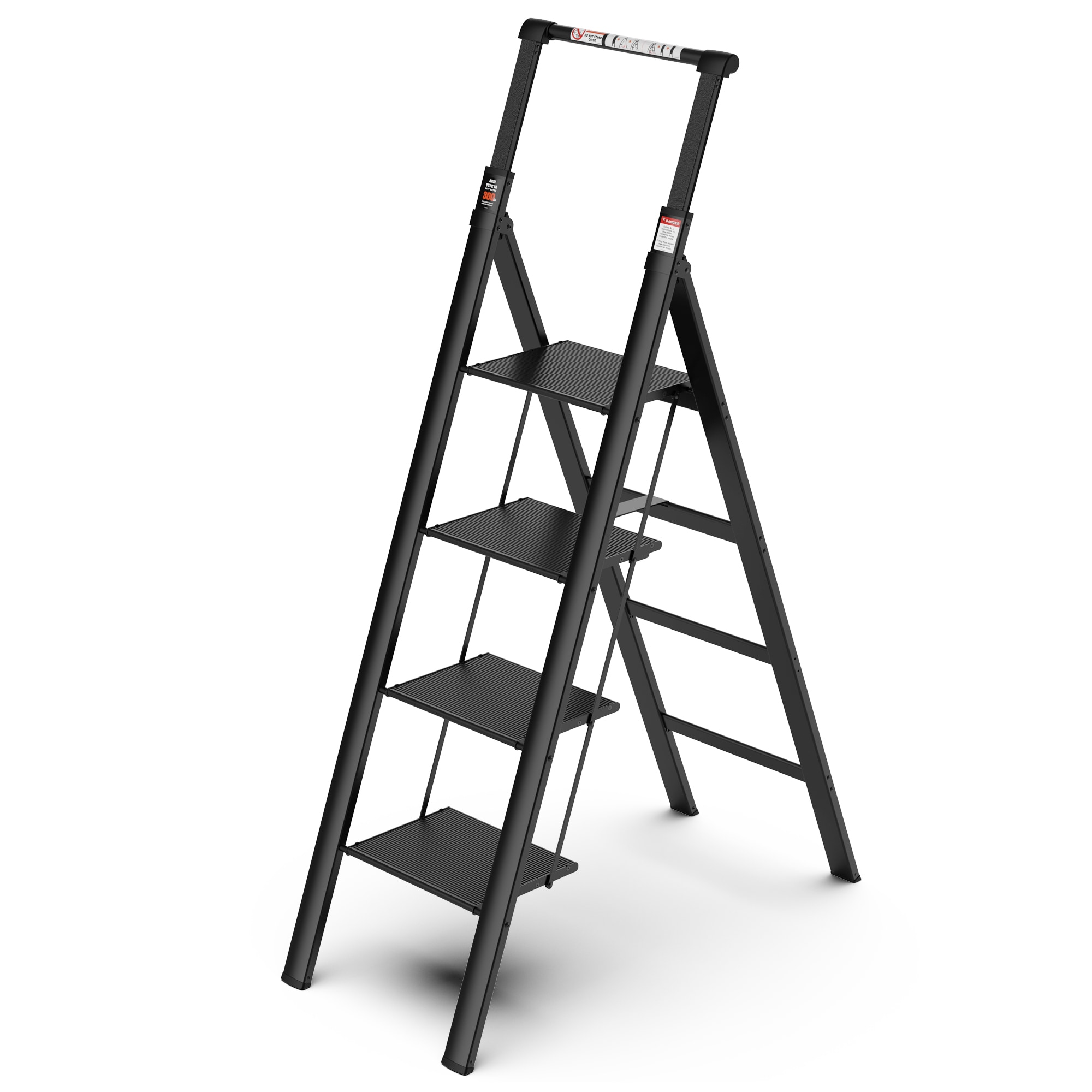 Escalera de 4 peldaños Maocao Hoom con capacidad de 300 lb, escalón plegable de aluminio negro