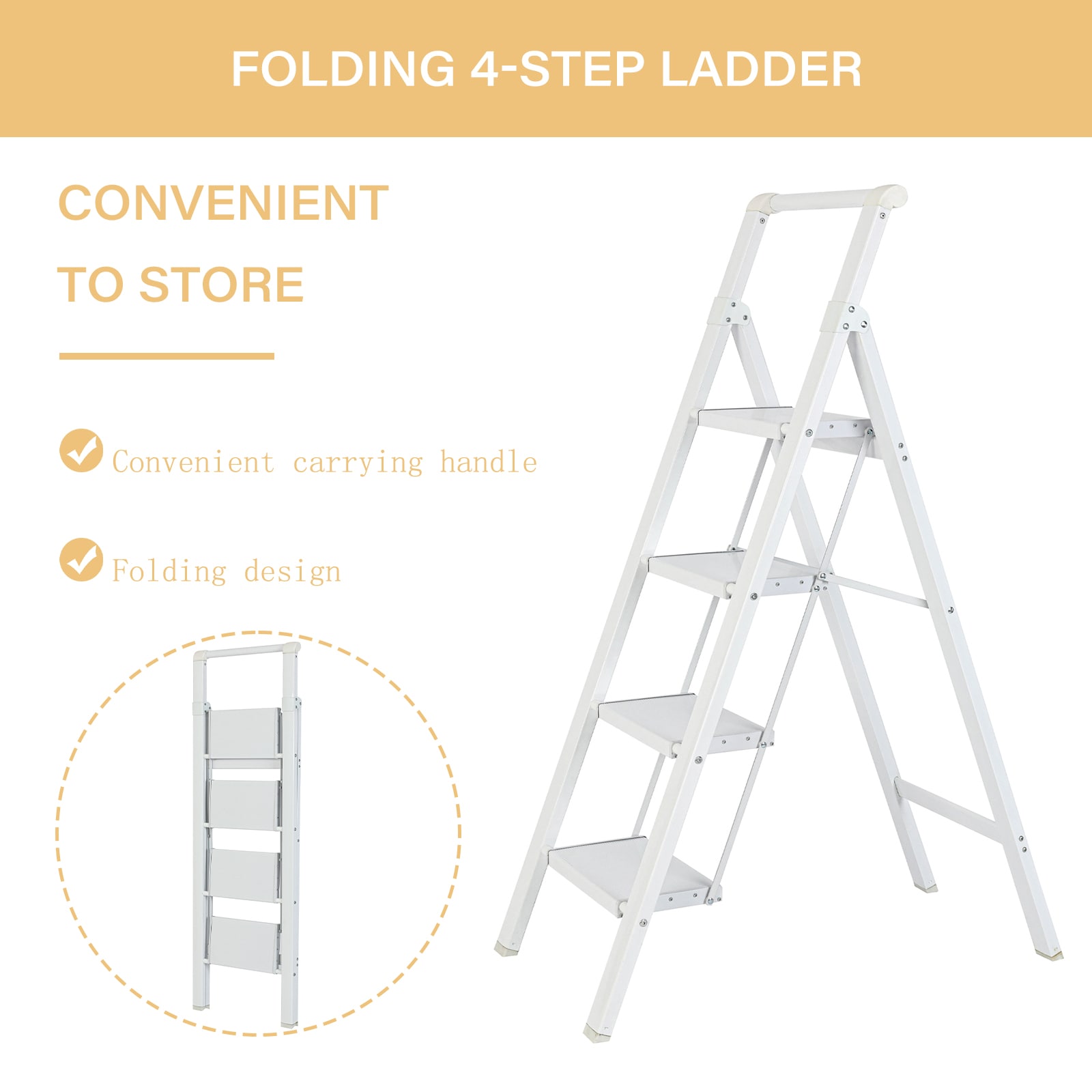 Escalón Plegable de Aluminio Blanco con Capacidad de 330 lb de Maocao Hoom de 4 Pasos
