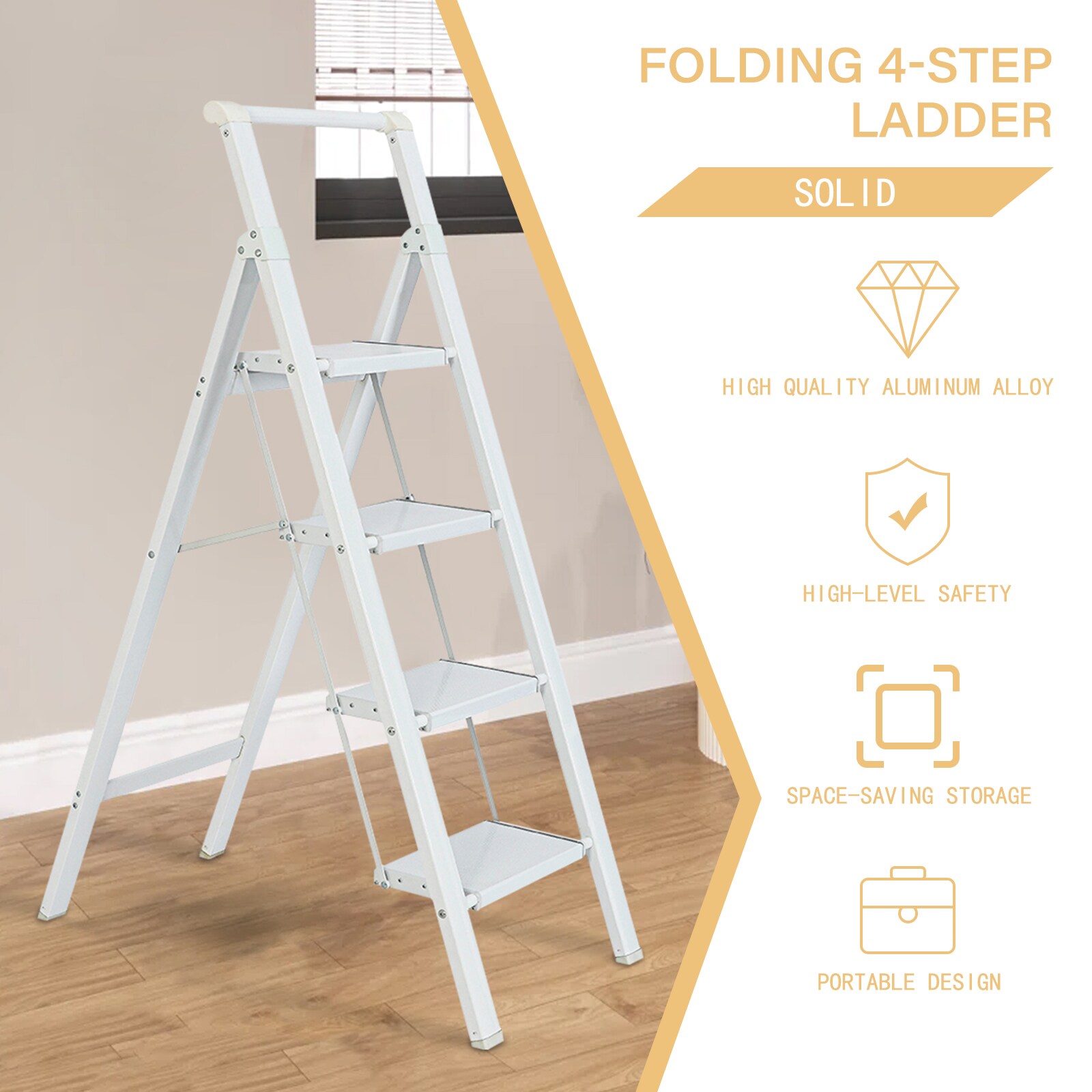 Escalón Plegable de Aluminio Blanco con Capacidad de 330 lb de Maocao Hoom de 4 Pasos