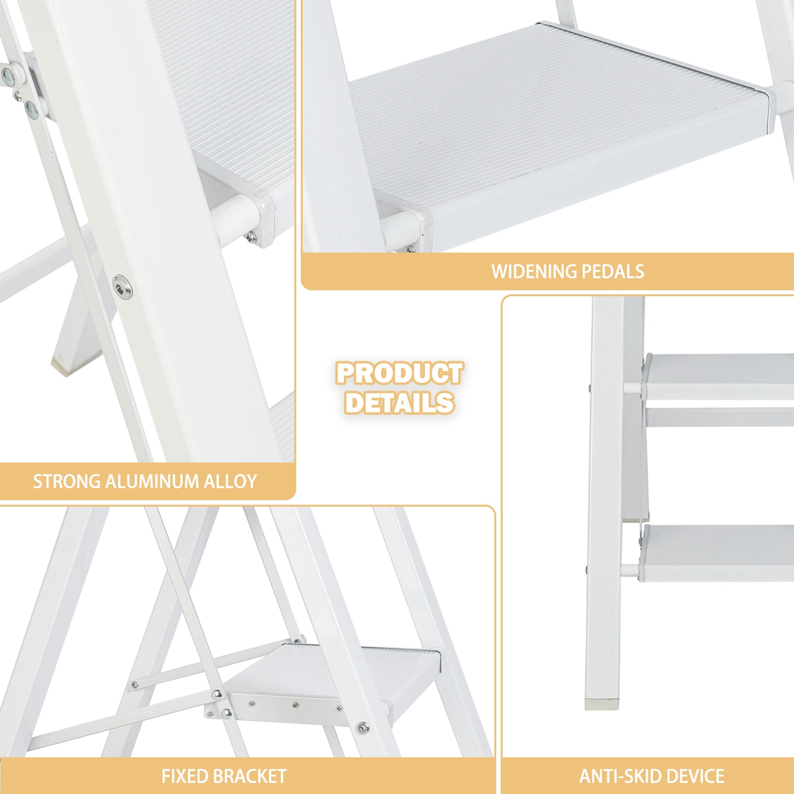 Escalón Plegable de Aluminio Blanco con Capacidad de 330 lb de Maocao Hoom de 4 Pasos