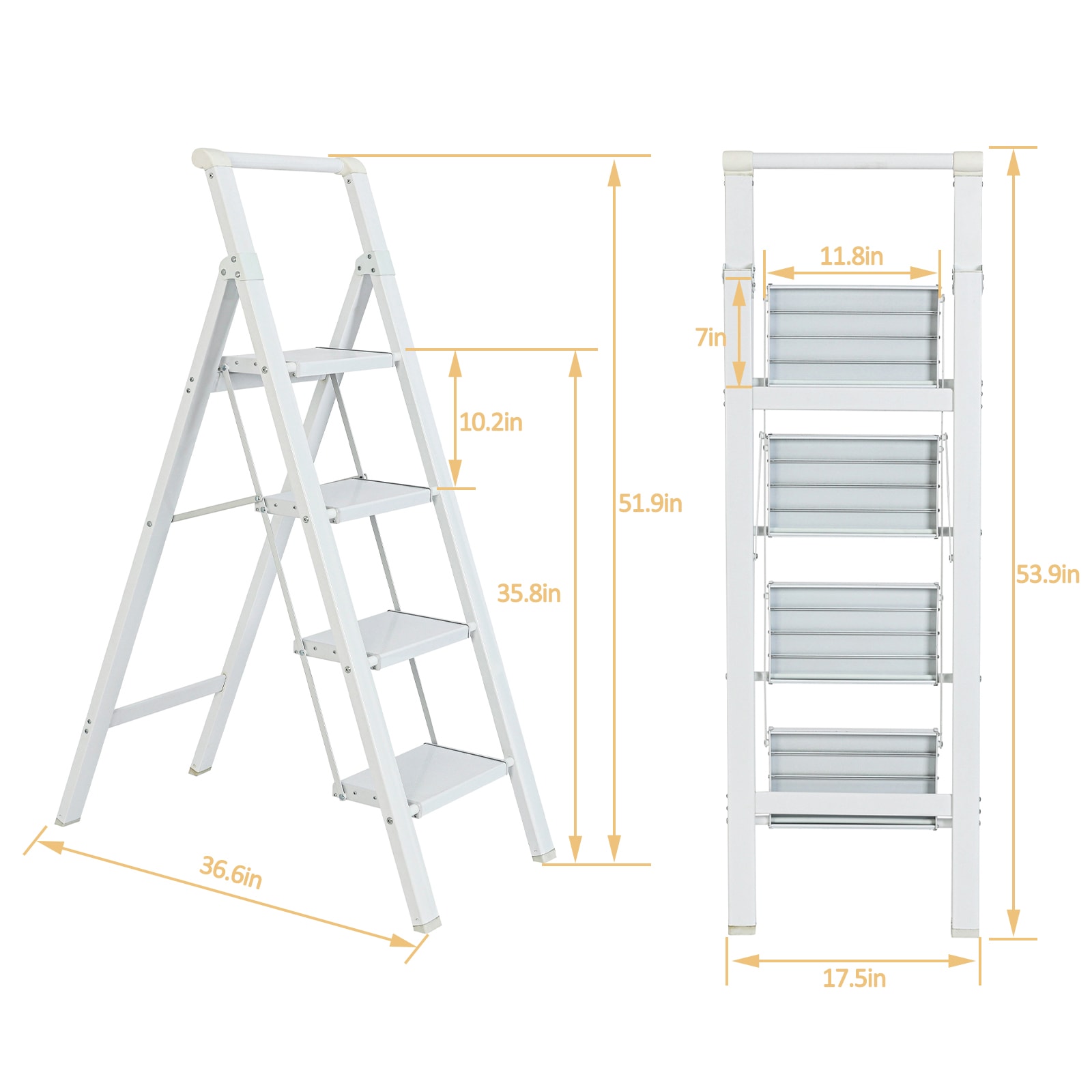 Escalón Plegable de Aluminio Blanco con Capacidad de 330 lb de Maocao Hoom de 4 Pasos