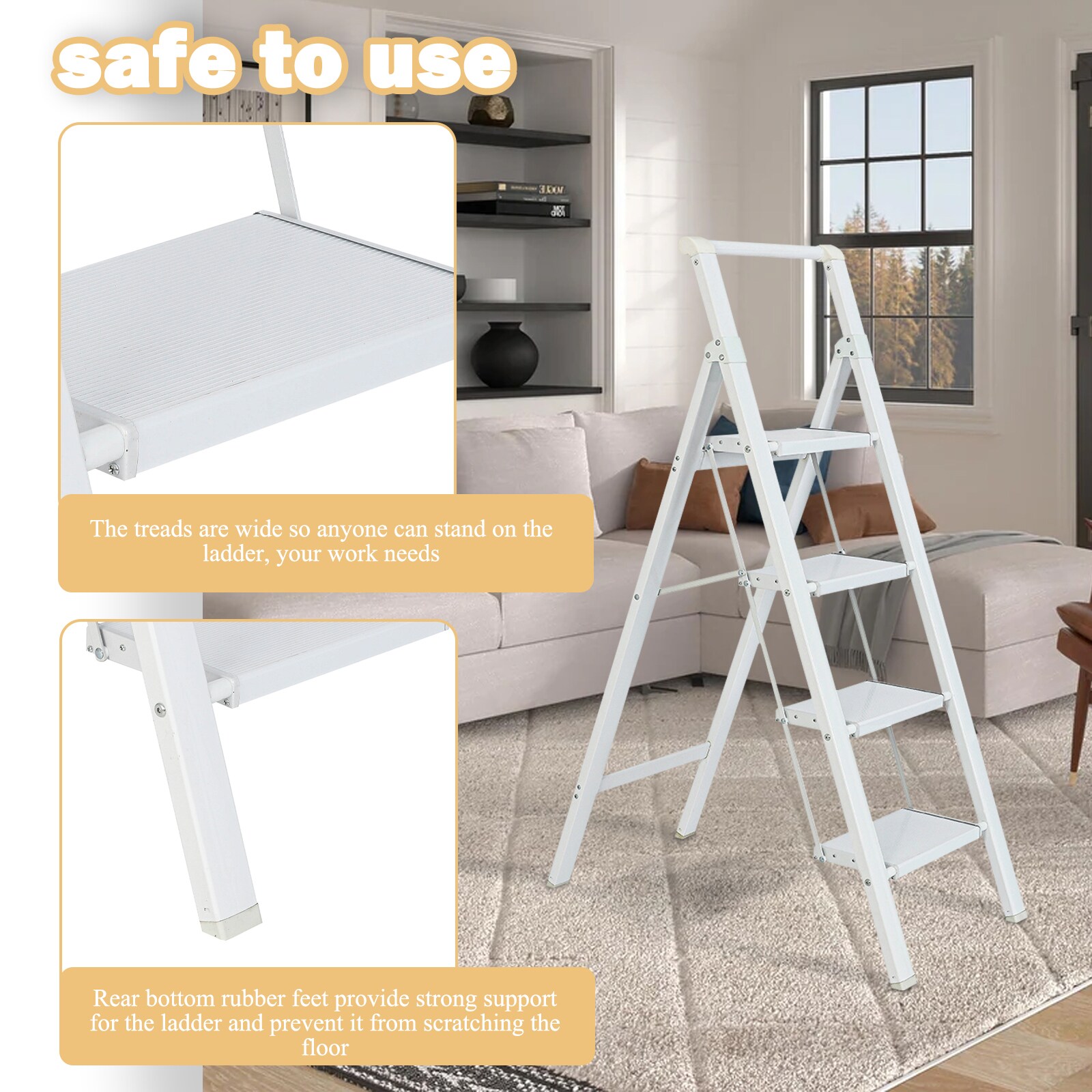 Escalón Plegable de Aluminio Blanco con Capacidad de 330 lb de Maocao Hoom de 4 Pasos