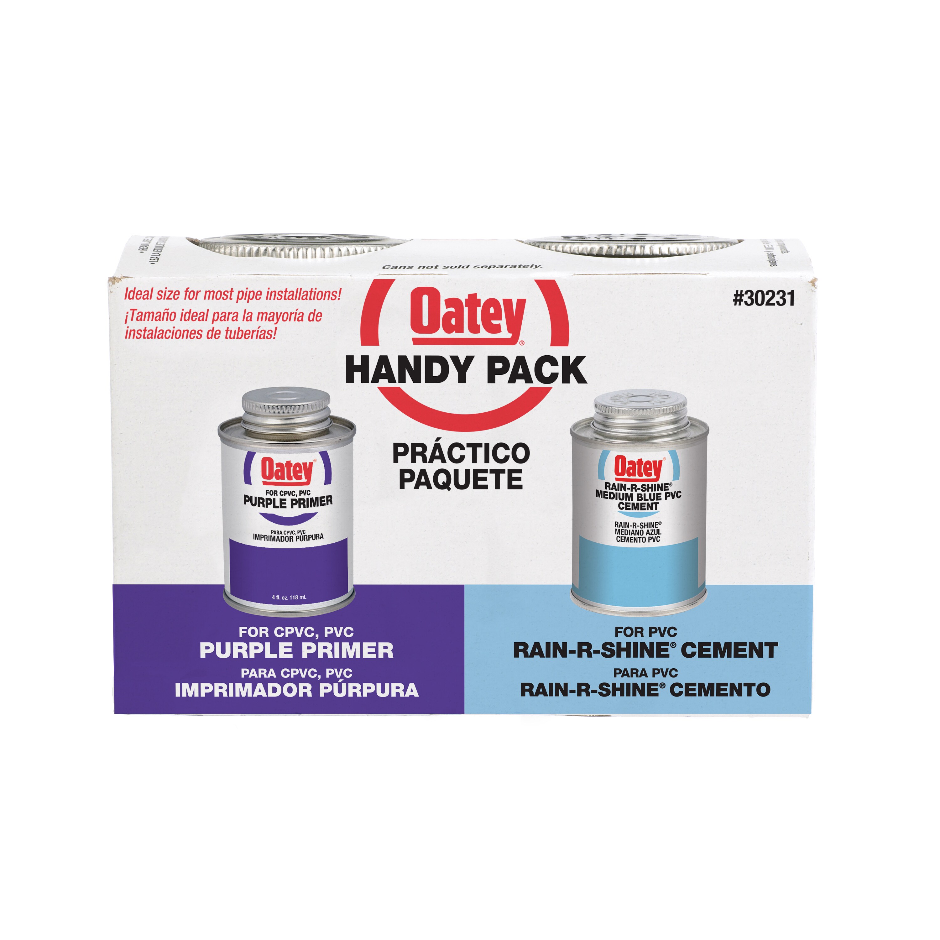 Paquete útil de Oatey 8 oz. de cemento y primer PVC morado y azul 30231L
