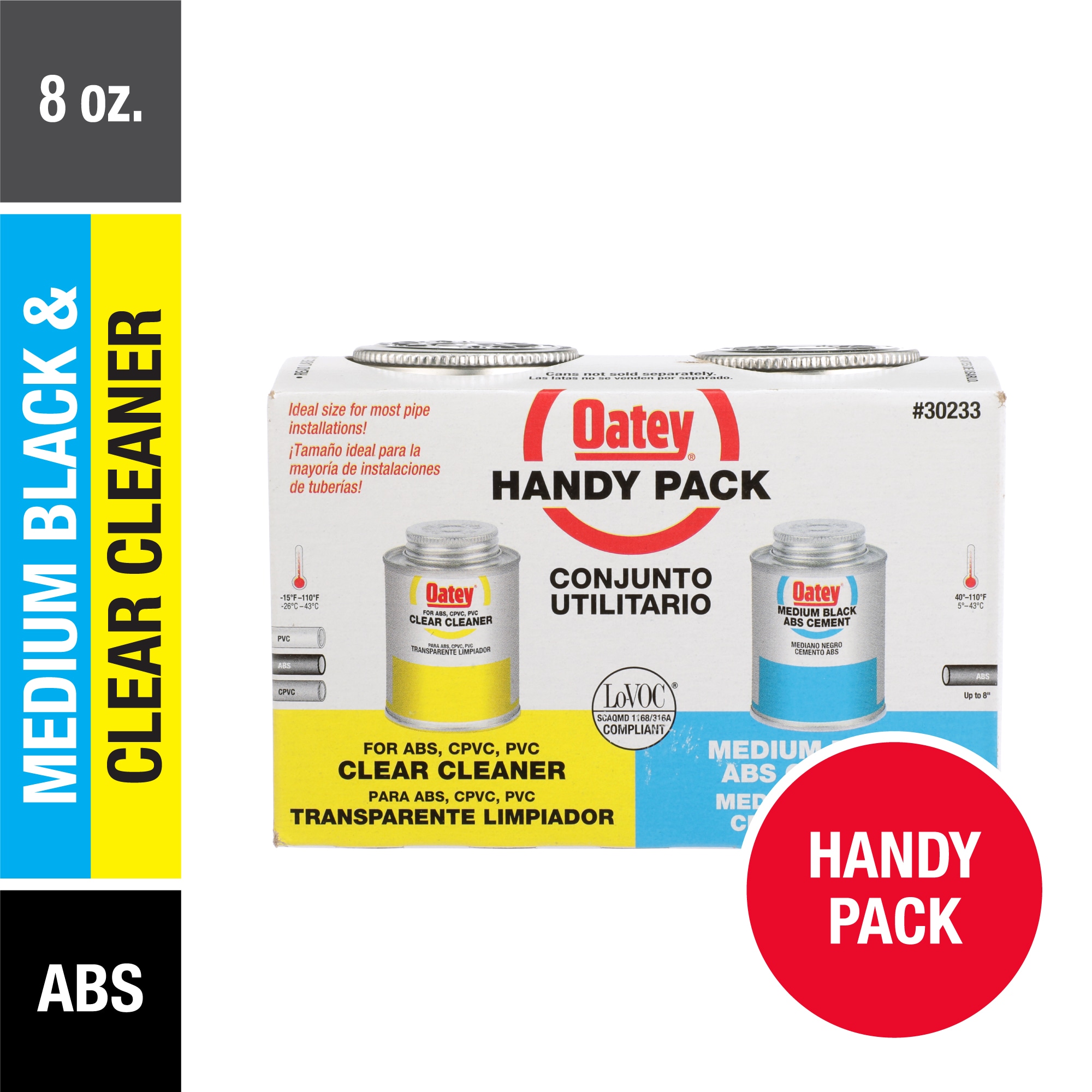 Oatey Paquete práctico de 8 oz de cemento y limpiador ABS transparente y negro 30233L