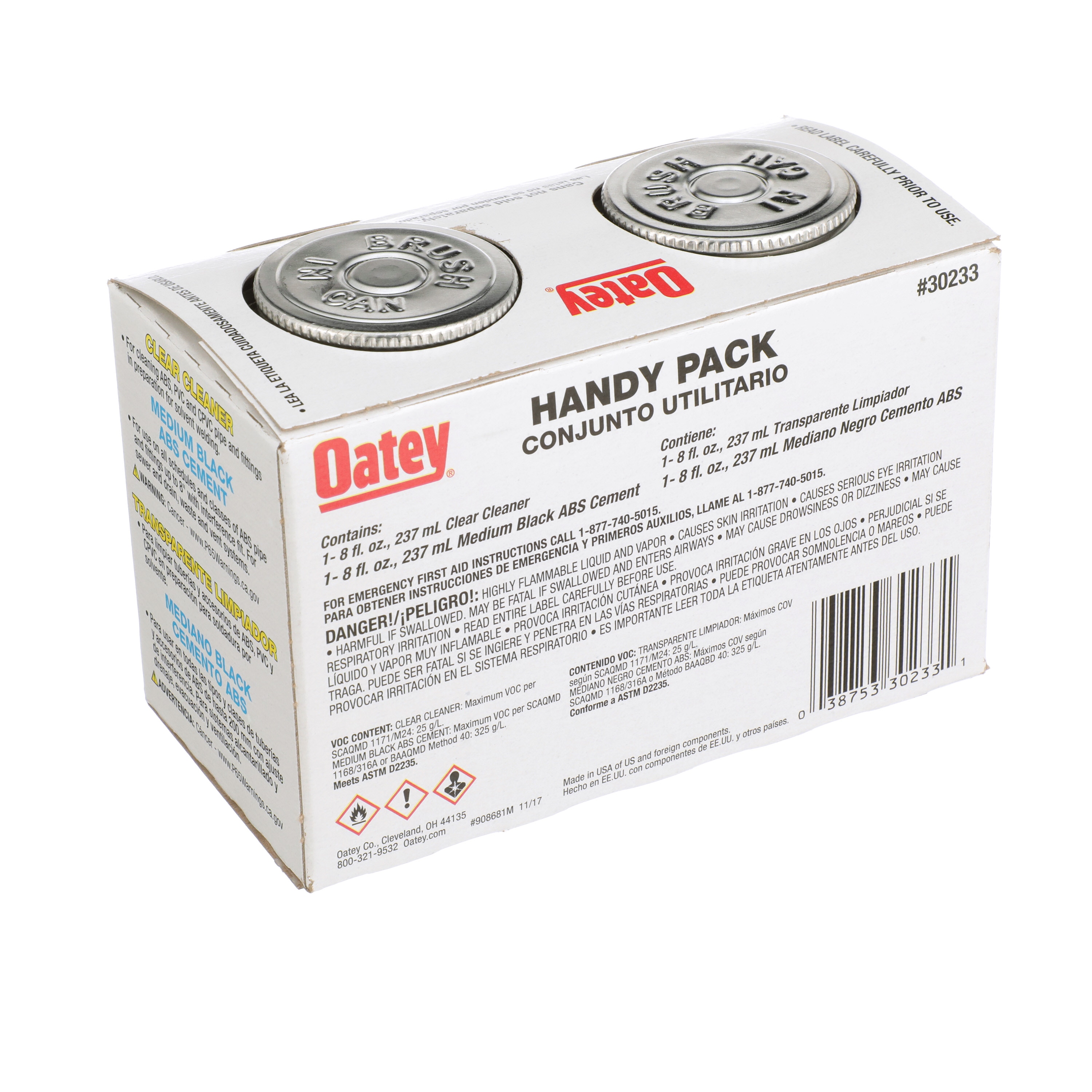Oatey Paquete práctico de 8 oz de cemento y limpiador ABS transparente y negro 30233L