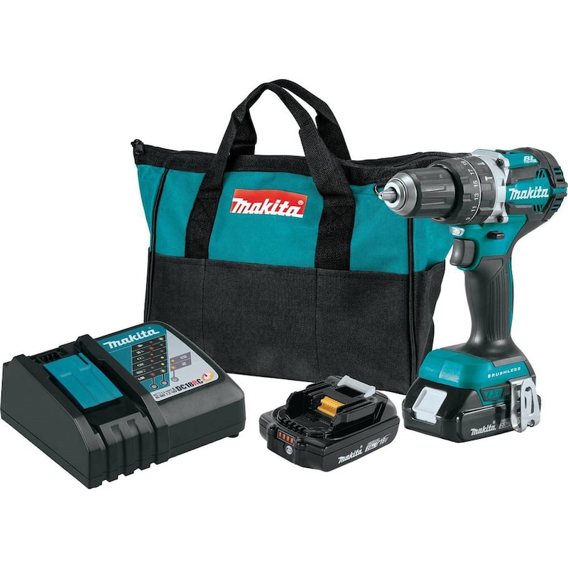 Kit de Taladro-Martillo Inalámbrico Brushless Compacto de 1/2 pulgadas de Ion de Litio LXT de 18V de Makita con (2) Baterías de 2.0Ah, Cargador y Bolsa - XPH12R