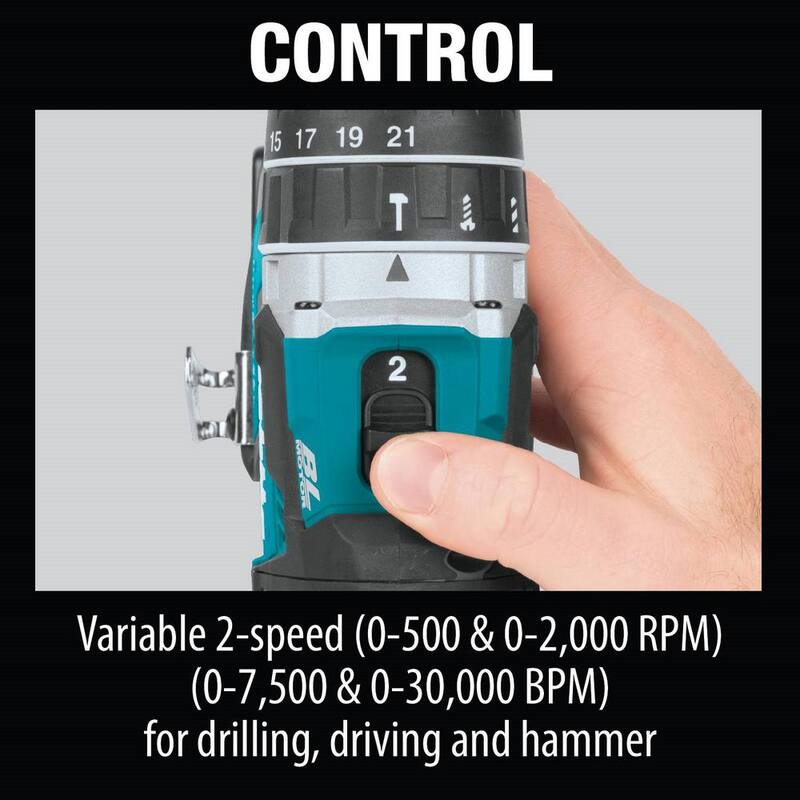 Kit de Taladro-Martillo Inalámbrico Brushless Compacto de 1/2 pulgadas de Ion de Litio LXT de 18V de Makita con (2) Baterías de 2.0Ah, Cargador y Bolsa - XPH12R