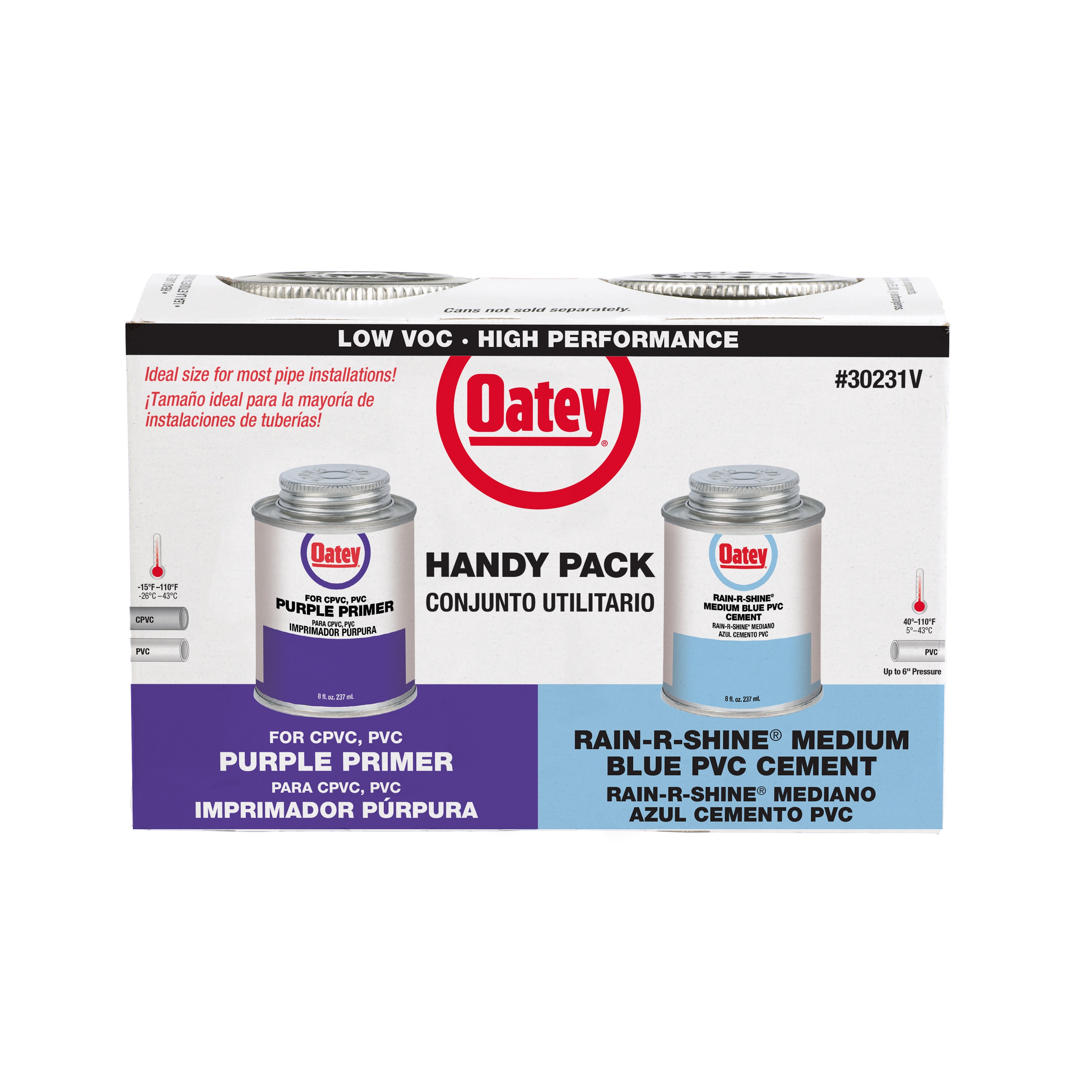 Oatey Paquete Práctico de 8 oz de Cemento y Limpiador PVC Morado y Azul 30231LV