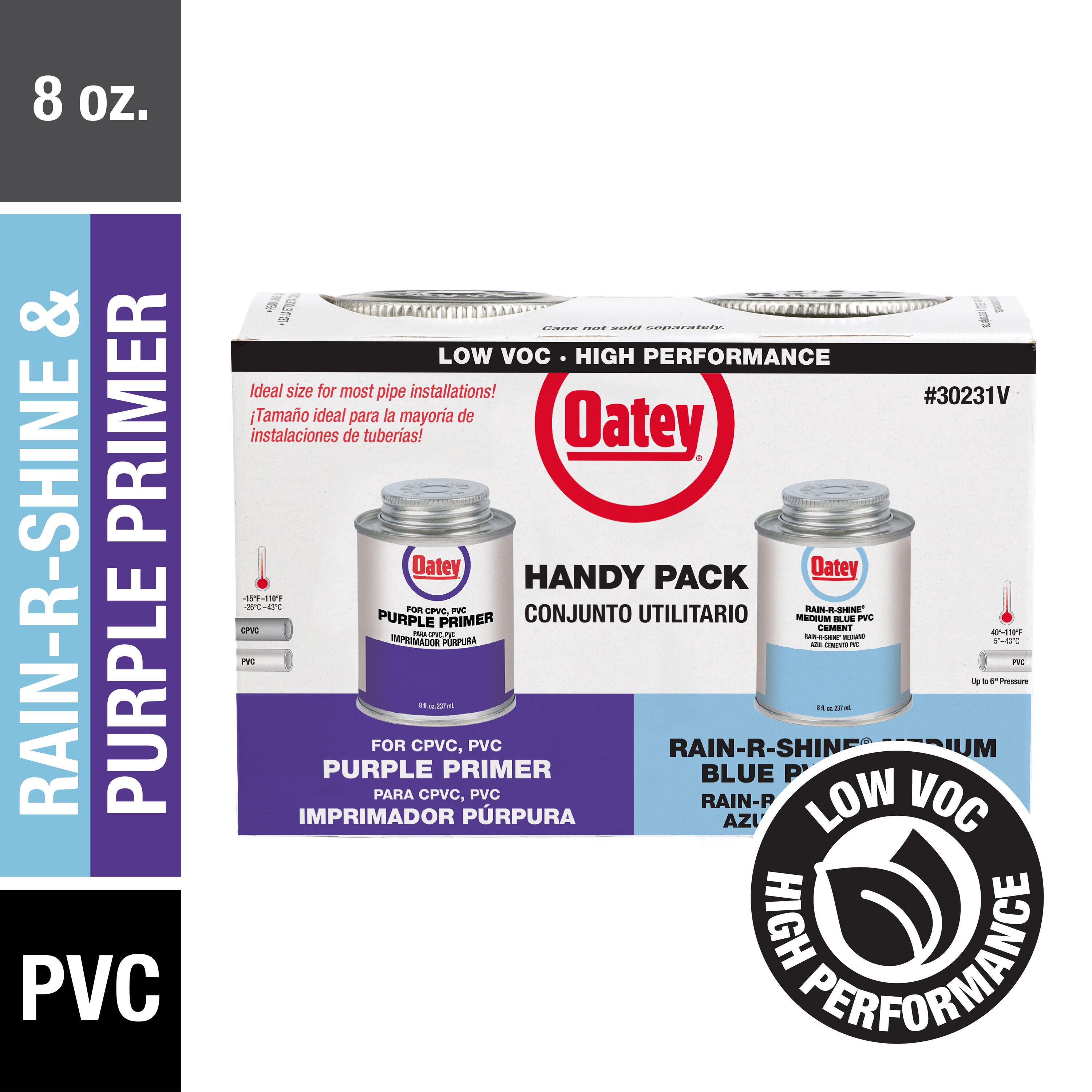 Oatey Paquete Práctico de 8 oz de Cemento y Limpiador PVC Morado y Azul 30231LV