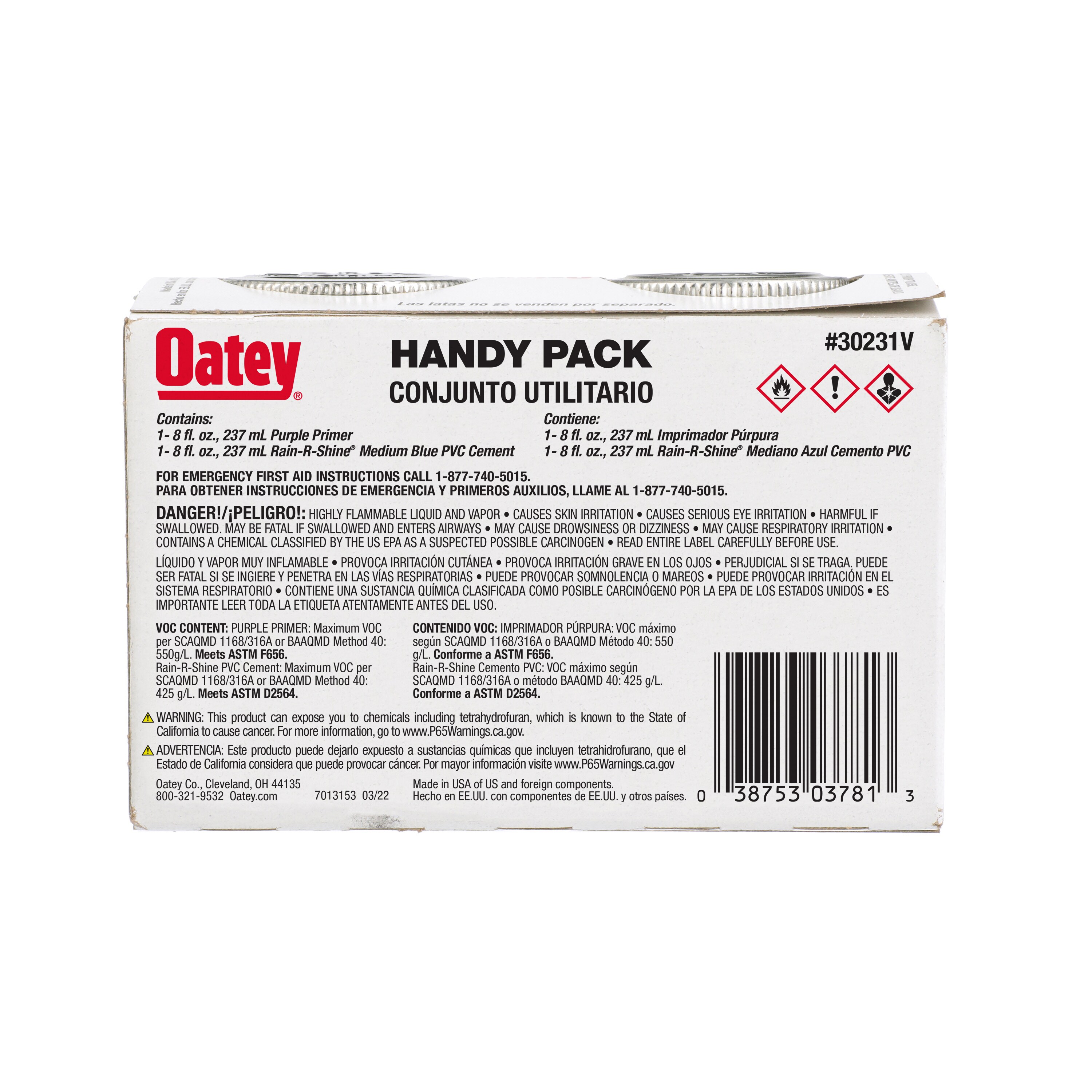 Oatey Paquete Práctico de 8 oz de Cemento y Limpiador PVC Morado y Azul 30231LV