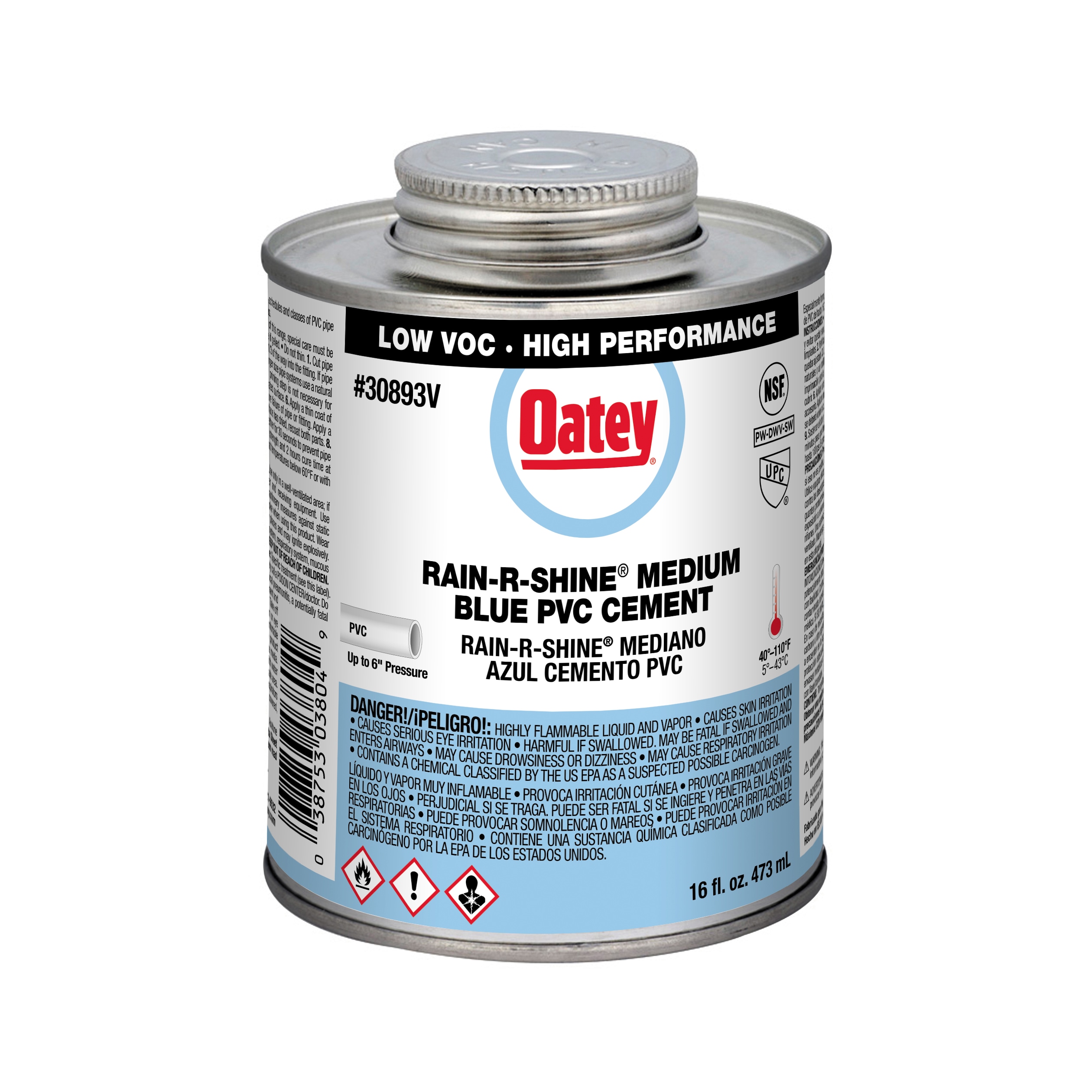 Cemento PVC azul Oatey Rain-R-Shine de 16 oz fluidas - 30893LV
