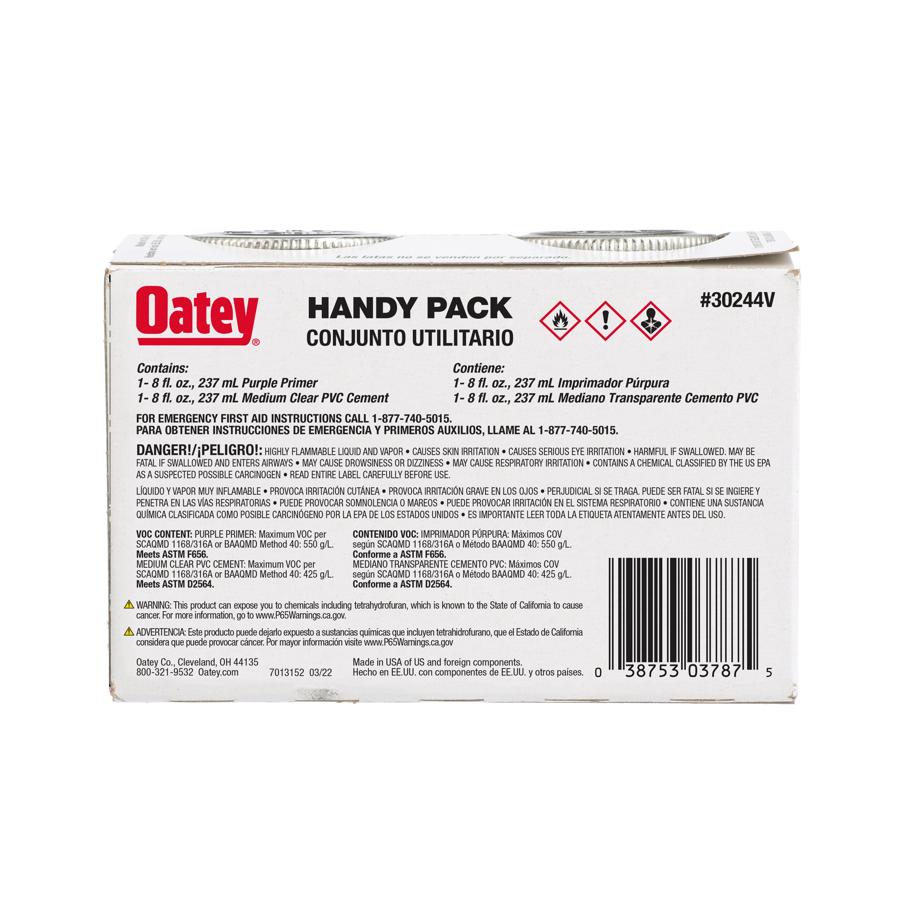 Oatey Paquete Práctico 8 oz Cemento Morado y Transparente para PVC y Primer 30244LV