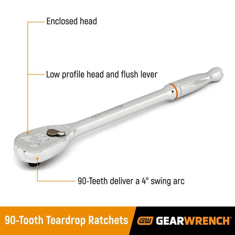 Juego de herramientas para mecánicos de 30 piezas con trinquete de 90 dientes de 12 puntos estándar y profundo SAE de 3/8 pulgadas de GEARWRENCH - 80568