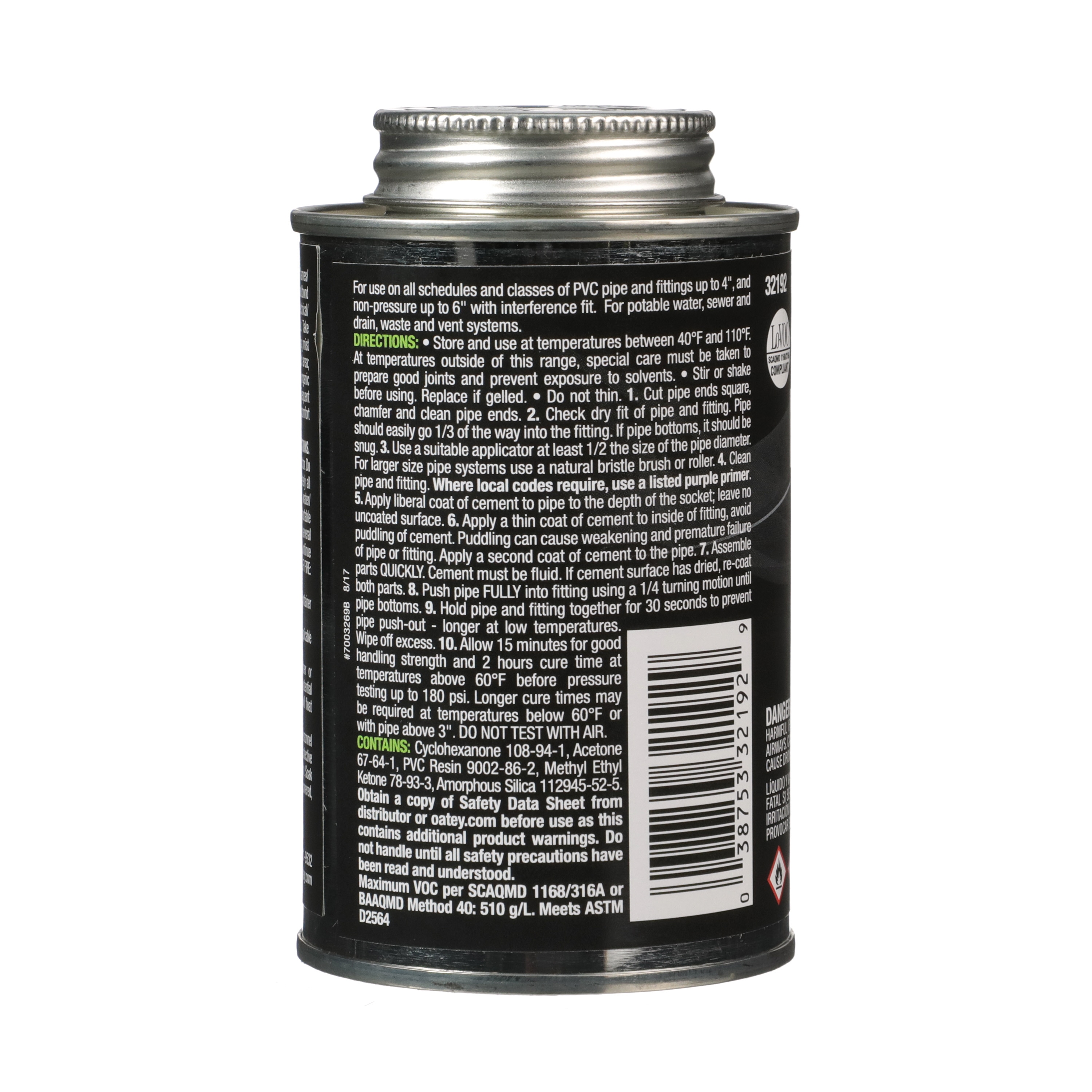 Cemento y primer PVC transparente de 10 oz Fusion One-Step de Oatey 32192L