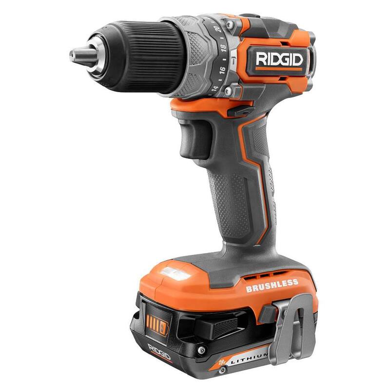 RIDGID 18V SubCompact Brushless Taladro de martillo de 1/2 pulgada Kit con (2) baterías de 2.0 Ah, cargador y bolsa - R8711K