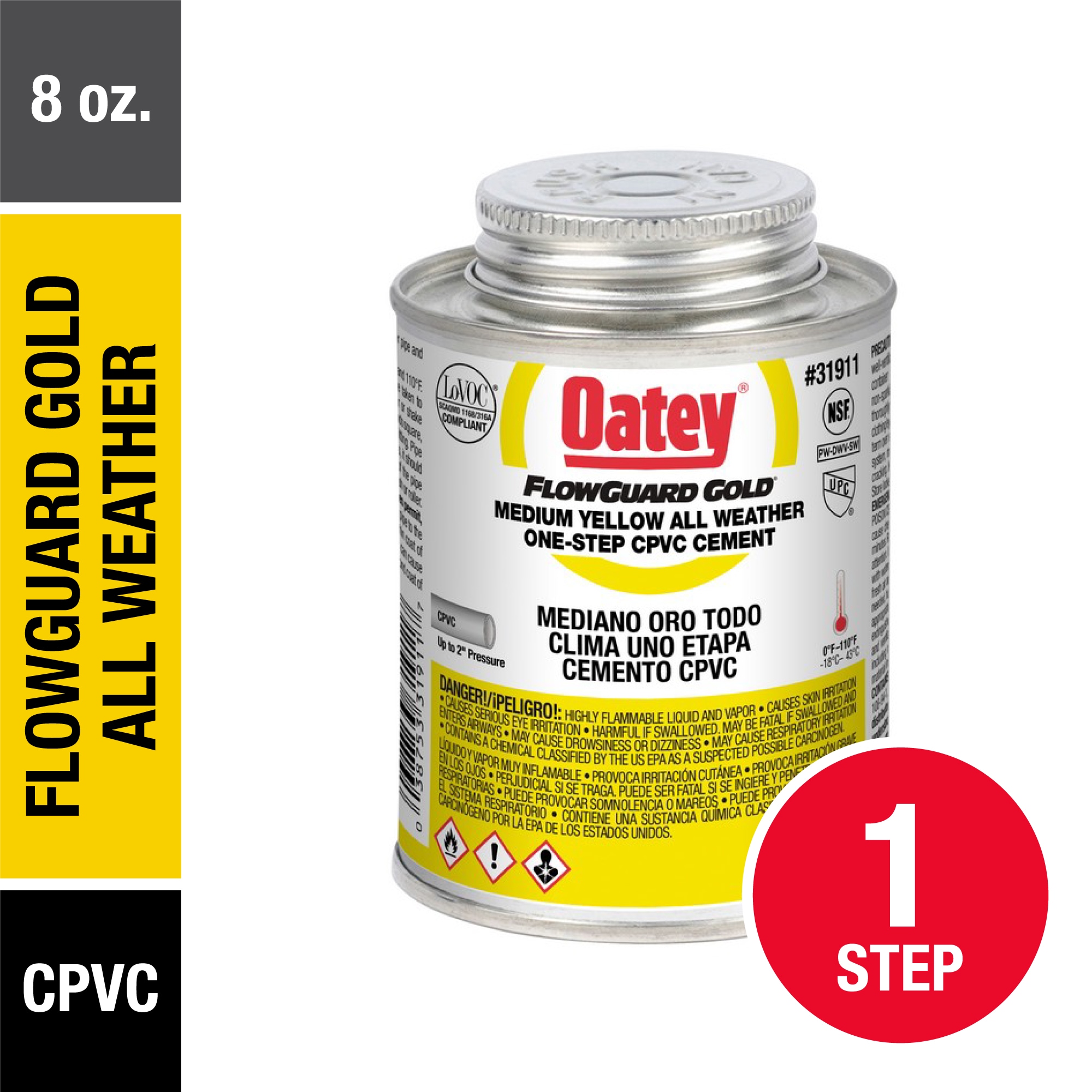 Cemento CPVC Oatey FlowGuard Gold Todo Clima de un Paso 8 fl oz 31911L