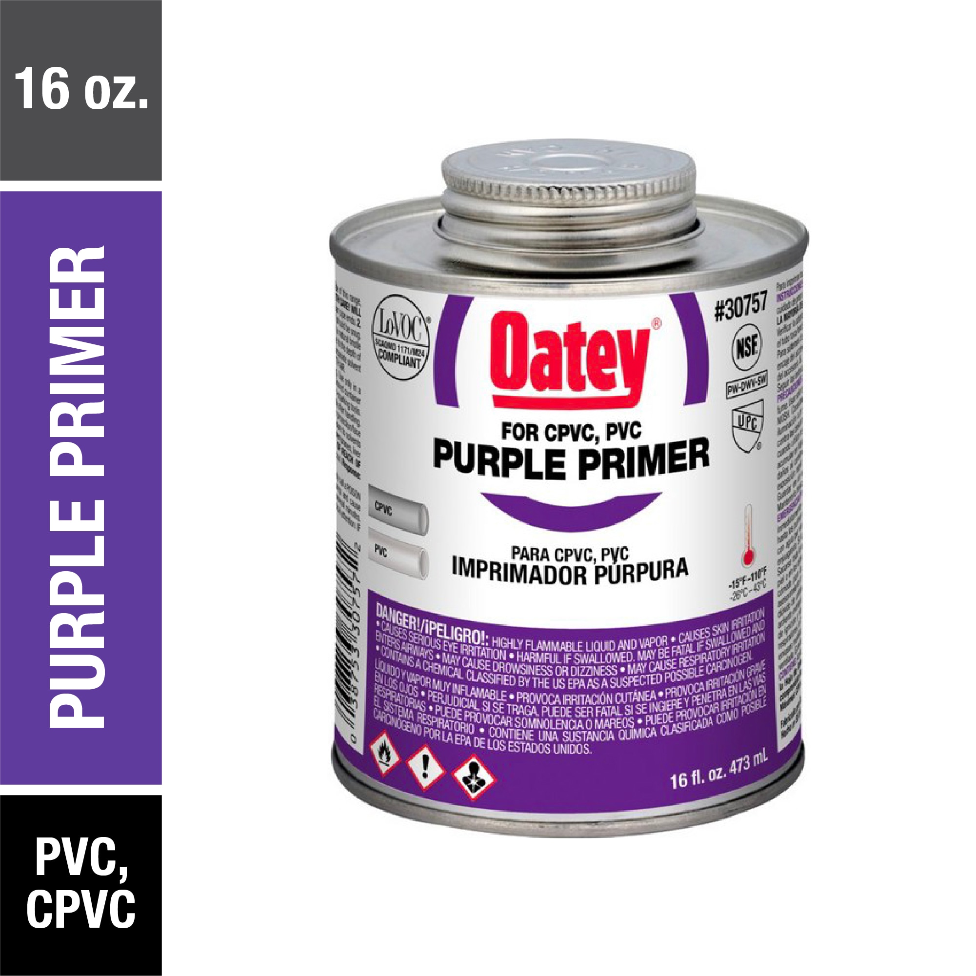 Imprimador púrpura de 16 oz para CPVC y PVC Oatey 30757L