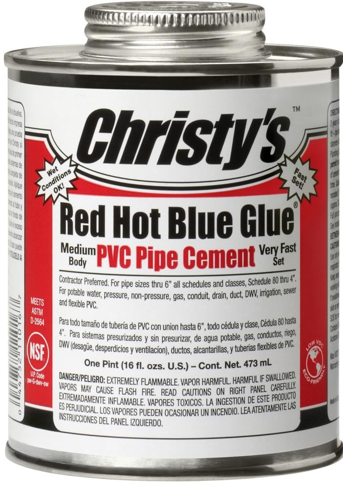 Pegamento para tubos de PVC de 16 onzas en color azul de Christy's RH-RHBV-PT.