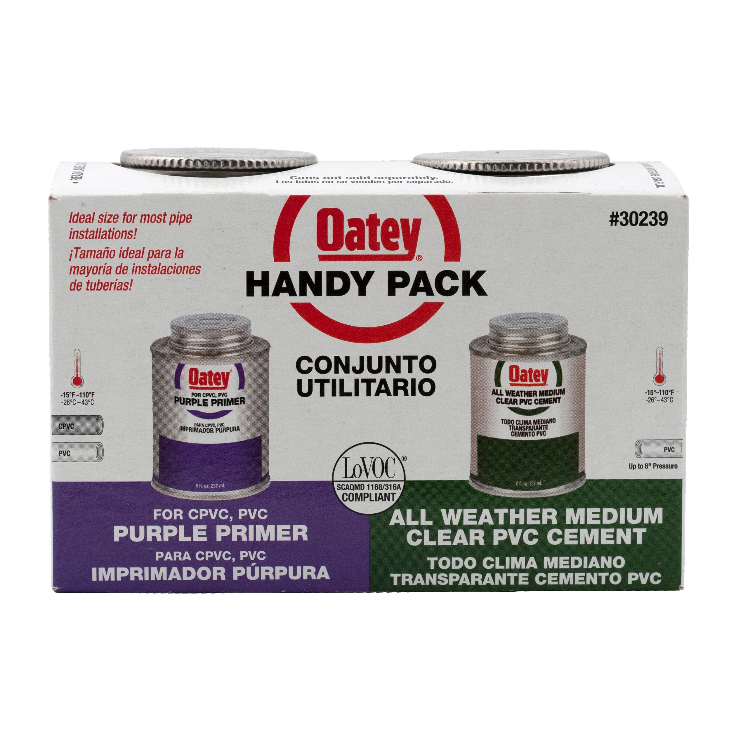 Paquete Práctico Oatey de Cemento y Primer PVC Todo Clima en Presentaciones de 8 onzas Morado y Transparente - 30239L