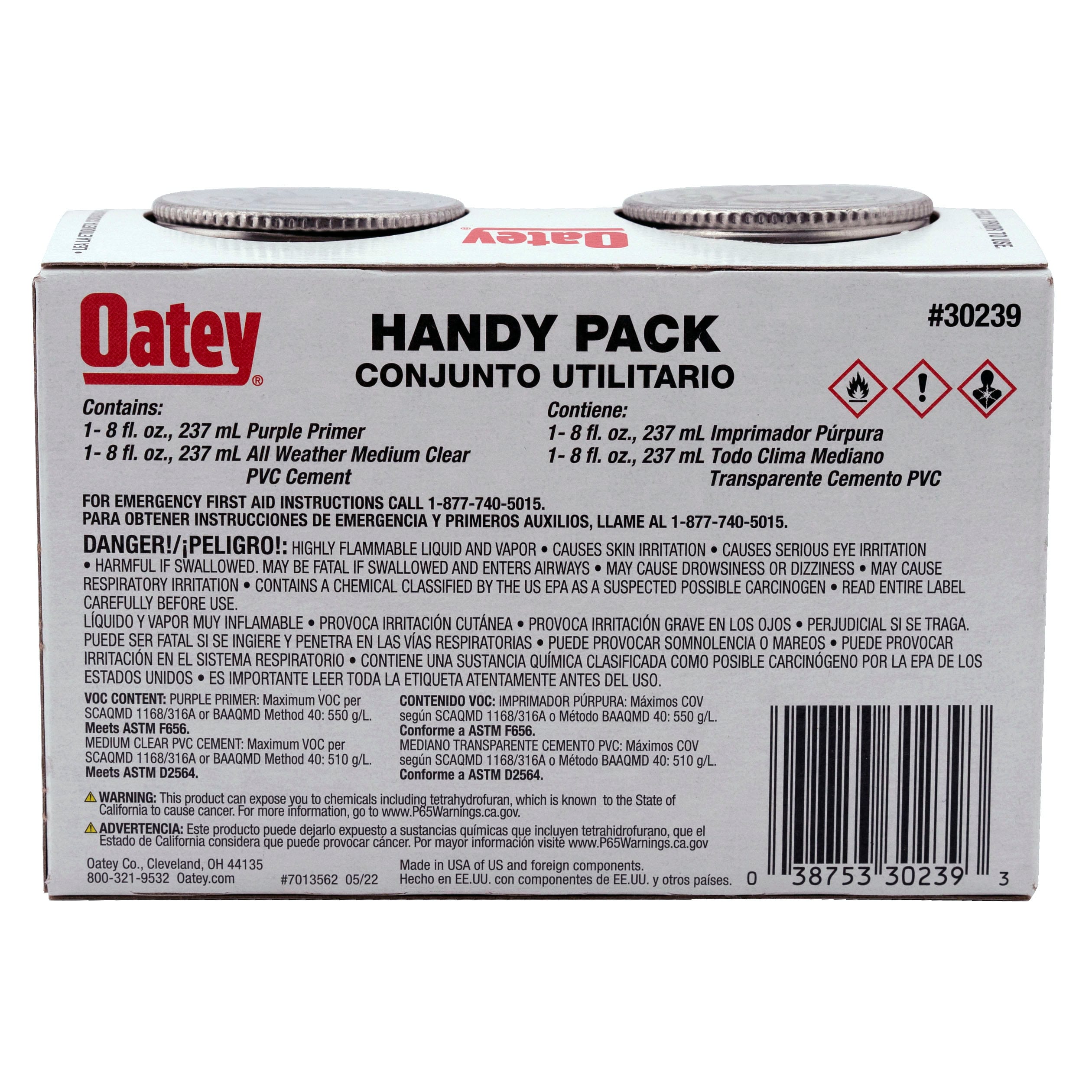 Paquete Práctico Oatey de Cemento y Primer PVC Todo Clima en Presentaciones de 8 onzas Morado y Transparente - 30239L