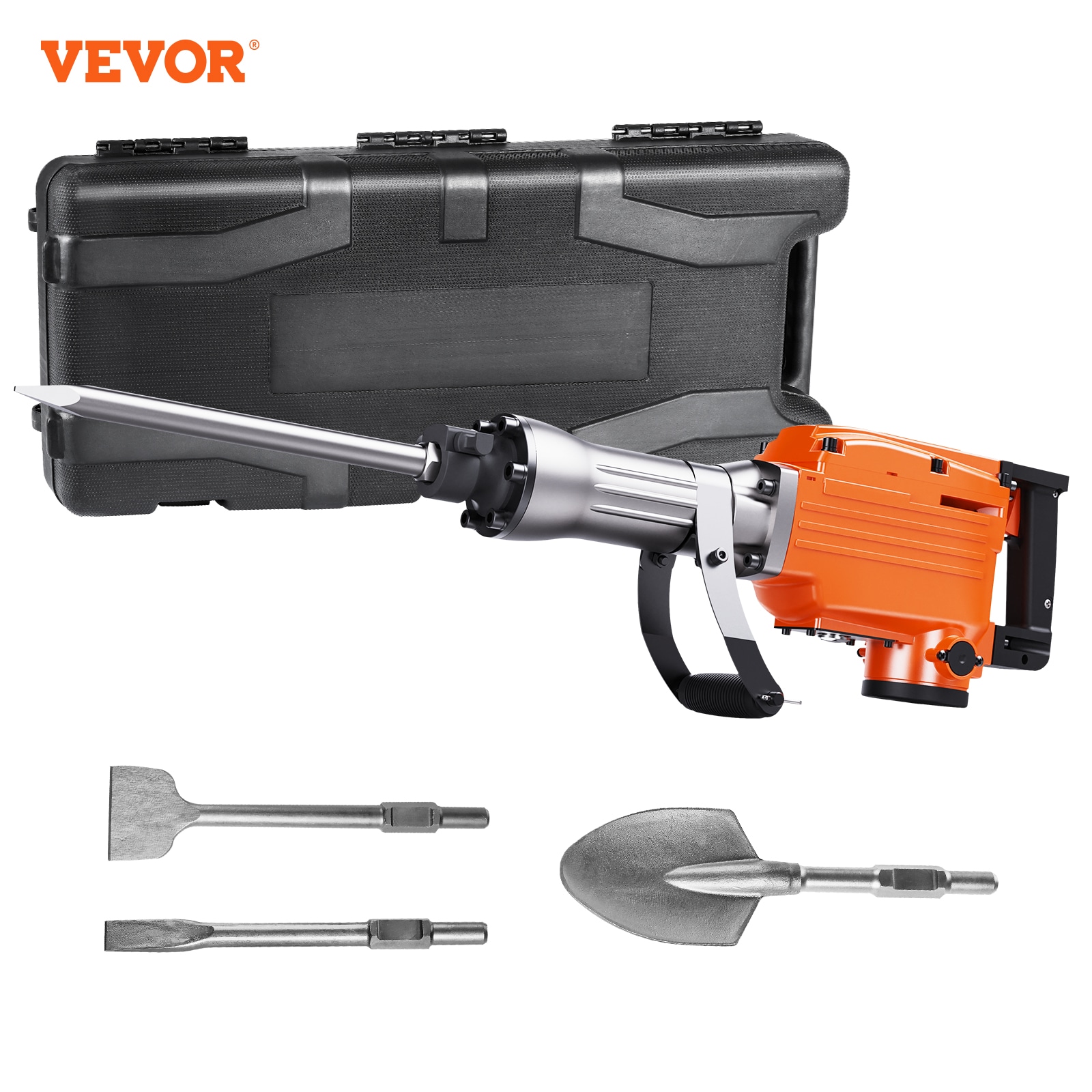 Martillo Demoledor con cable de 110 voltios de 2200 W y 4 puntas tipo cincel a 1400 BPM
