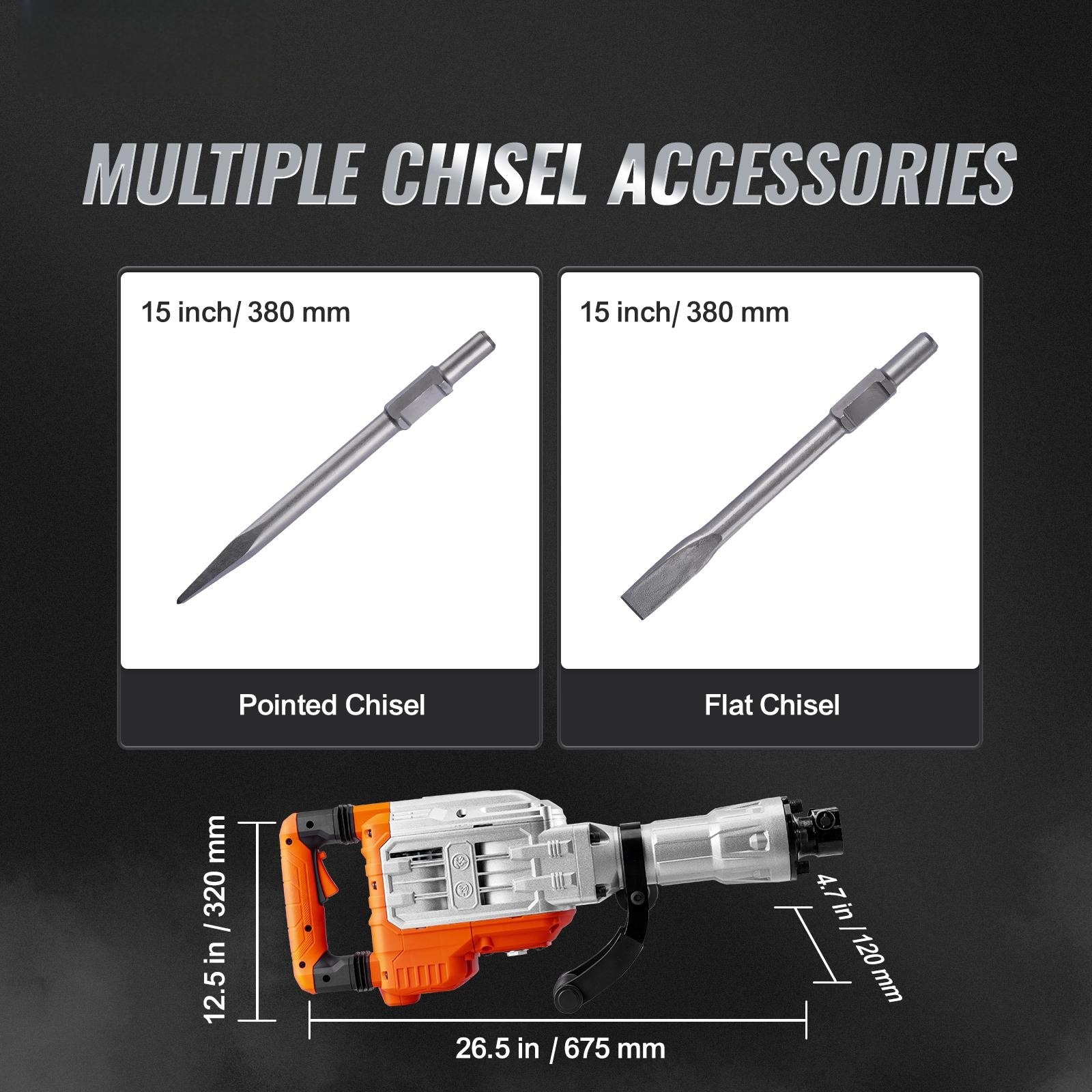 Martillo Demoledor con Cable de 110 Voltios SVOPES 3500 W 2 Puntas Cincel 1900 BPM