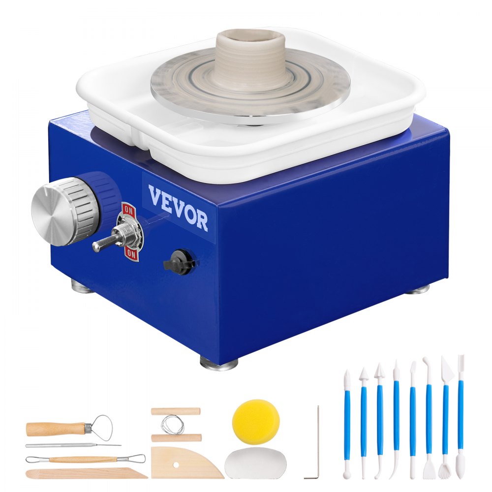 VEVOR Mini Pottery Wheel, for Kids or Beginners, 2 Turntables 2.6in/3.9in Ceramic Wheel Machine, Adjustable 0-300RPM Speed ABS Detachable Basin, 17 Pottery Accessories, Work Art Craft DIY, 30W, Blue - XSLPJXNLS30W00GROV1
