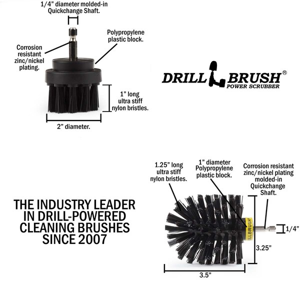Cepillos de limpieza rotativos ultra rígidos Drillbrush Black, paquete de 2 - K-S-2O-QC-DB