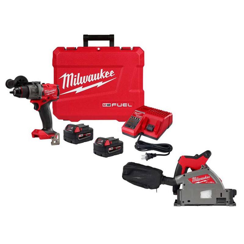 Milwaukee M18 FUEL 18V Lithium-Ion Brushless Cordless 1/2 in. Hammer Drill Driver Kit con sierra de carro de corte por inmersión de 6-1/2 pulgadas - 2904-22-2831-20