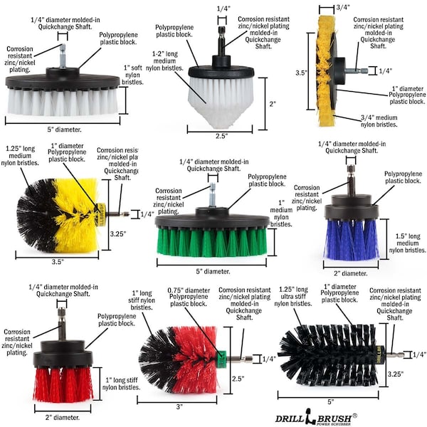 Cepillo de Taladro Power Scrubber de Useful Products 5 pulgadas de ancho 8 pulgadas de largo, Variedad - YEO-G5-W4C-R2M-KJS-B2L-QC-DB
