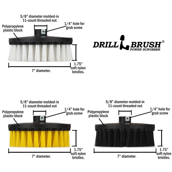 Kit de limpieza de variedad de Drillbrush de 7 pulgadas para pulidora de velocidad variable - 7IN-L-WYK-T-DB