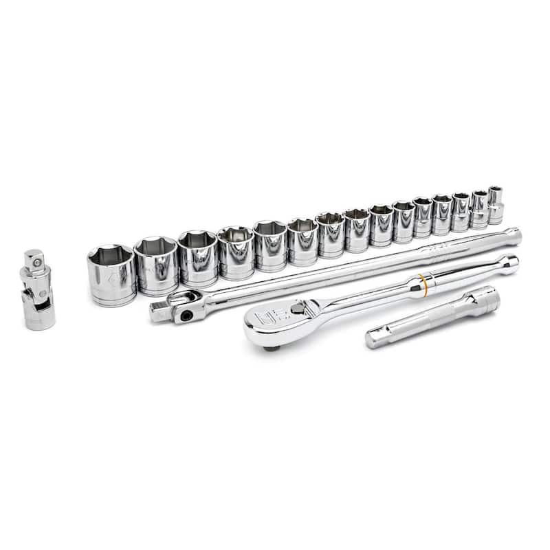 Juego de herramientas GEARWRENCH de trinquete y dados estándar SAE de 1/2 pulgadas de 6 puntas (19 piezas) - 80791