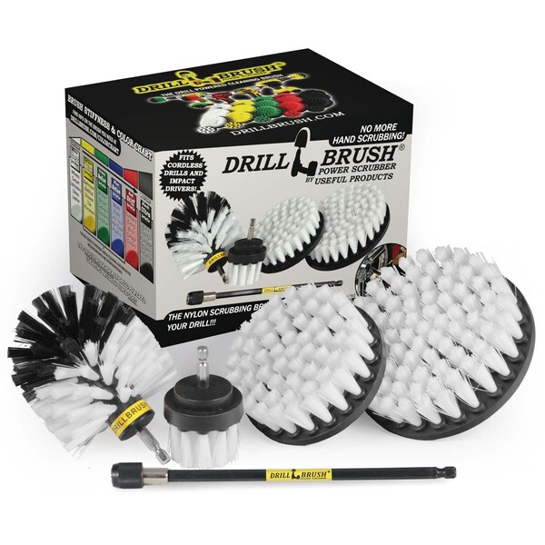 Cepillo de Taladro Power Scrubber de Useful Products 5 pulgadas de ancho 7 pulgadas de largo, Blanco - W-S-542O-7X-QC-DB