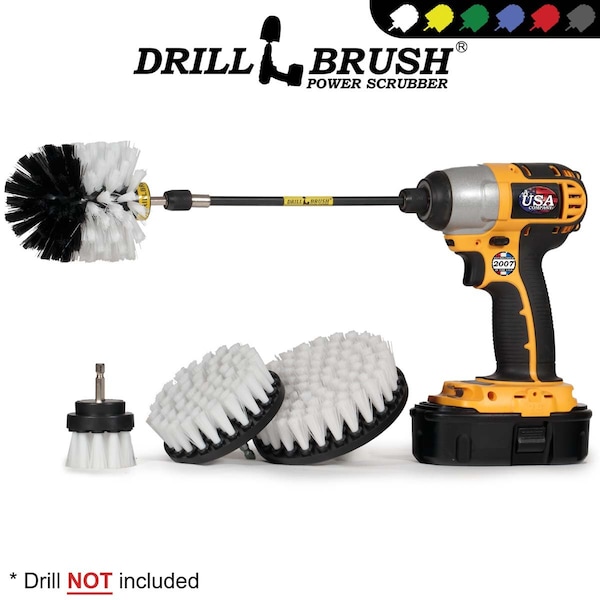 Cepillo de Taladro Power Scrubber de Useful Products 5 pulgadas de ancho 7 pulgadas de largo, Blanco - W-S-542O-7X-QC-DB