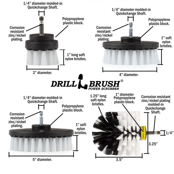 Cepillo de Taladro Power Scrubber de Useful Products 5 pulgadas de ancho 7 pulgadas de largo, Blanco - W-S-542O-7X-QC-DB