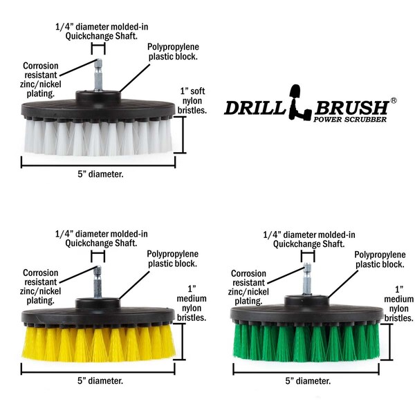 Limpieza del hogar Drillbrush - Herramientas de cocina - Limpiador de ducha - Accesorios de baño - 5IN-S-GWY-QC-DB