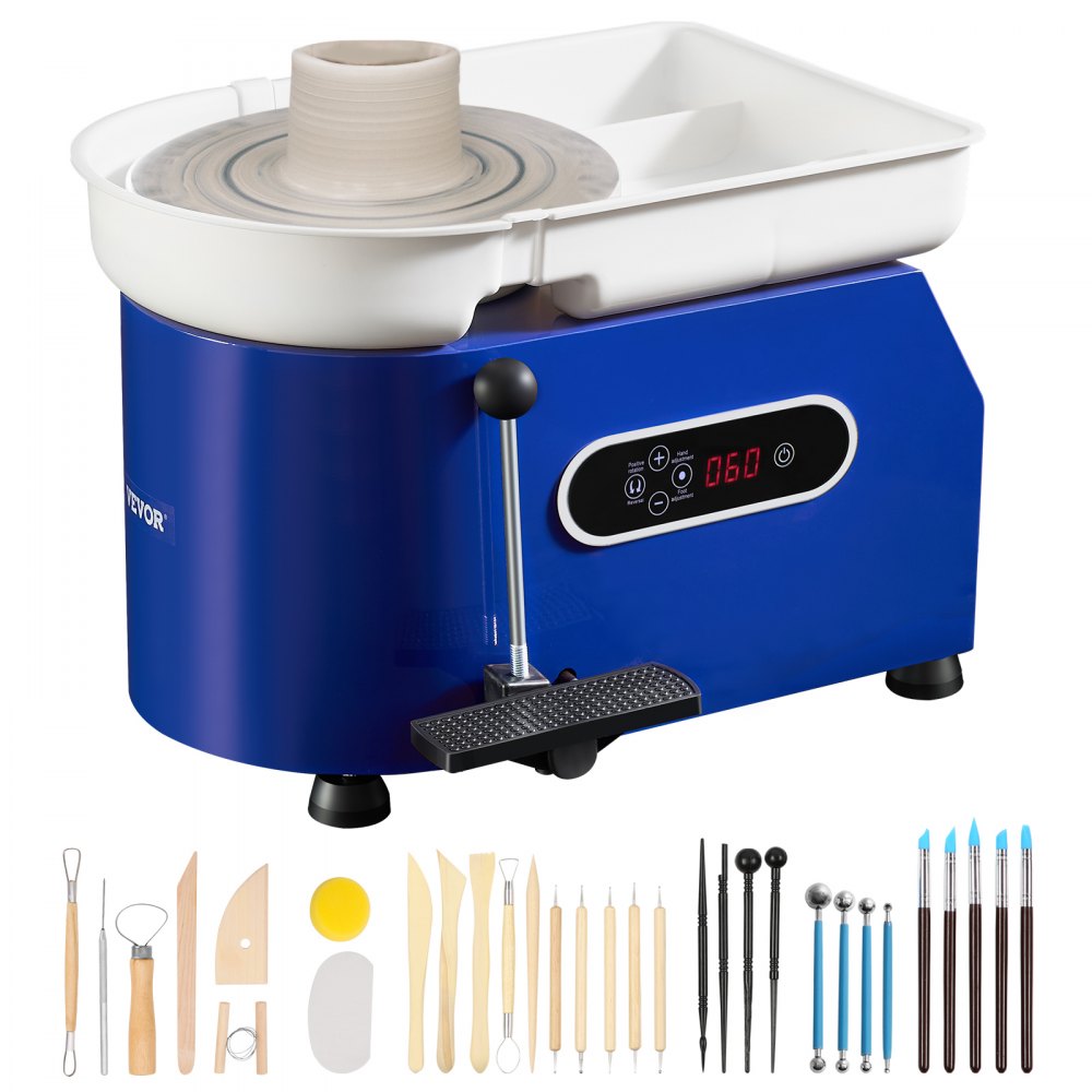 VEVOR Pottery Wheel, 450W, For Adults and Beginners, 11in Clay Wheel Machine,  Adjustable 60-300RPM Speed Handle and Pedal, ABS Detachable Basin, Accessory Kit for Craft DIY, LCD Touch Screen, Blue - XSLPJSDJTLS454MNTV1