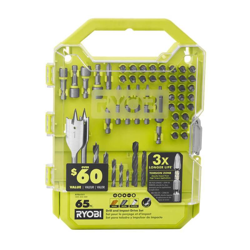 RYOBI ONE+ HP 18V Taladro/Atornillador Inalámbrico sin Escobillas de 1/2 pulg. con Kit de (2) Baterías, Cargador, Bolsa y Kit de Brocas y Puntas (65 piezas) - PBLDD01K-A986501