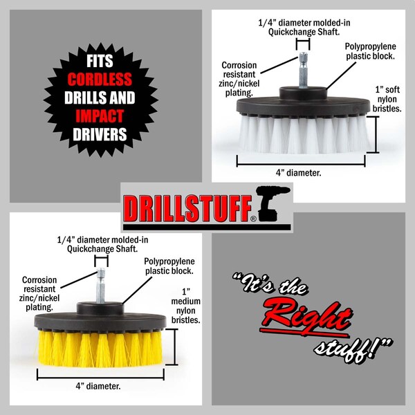 Accesorios para Baño Drillstuff - Productos de Limpieza - Cepillo de Taladro - Puerta de Ducha - 4IN-S-WY-QC-DS