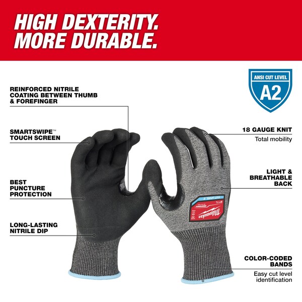 Guantes sumergibles Milwaukee Tool resistentes al corte, nivel de corte A2, calibre 18, S - 48-73-7120E