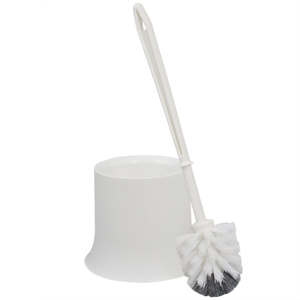 Cepillo para inodoro de plástico de Home Basics con soporte compacto, color blanco - TB45049