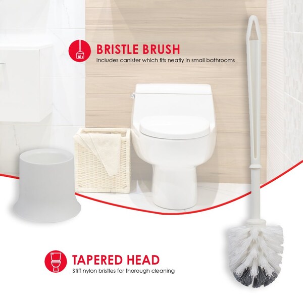 Cepillo para inodoro de plástico de Home Basics con soporte compacto, color blanco - TB45049